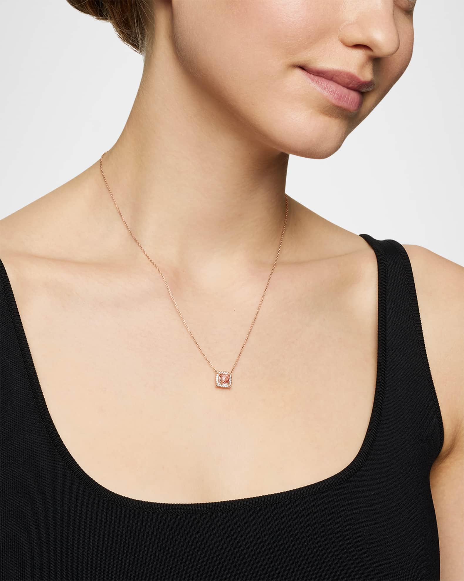 Petite Chatelaine Pave Bezel Pendant Necklace in 18K Yellow Gold with Morganite 1