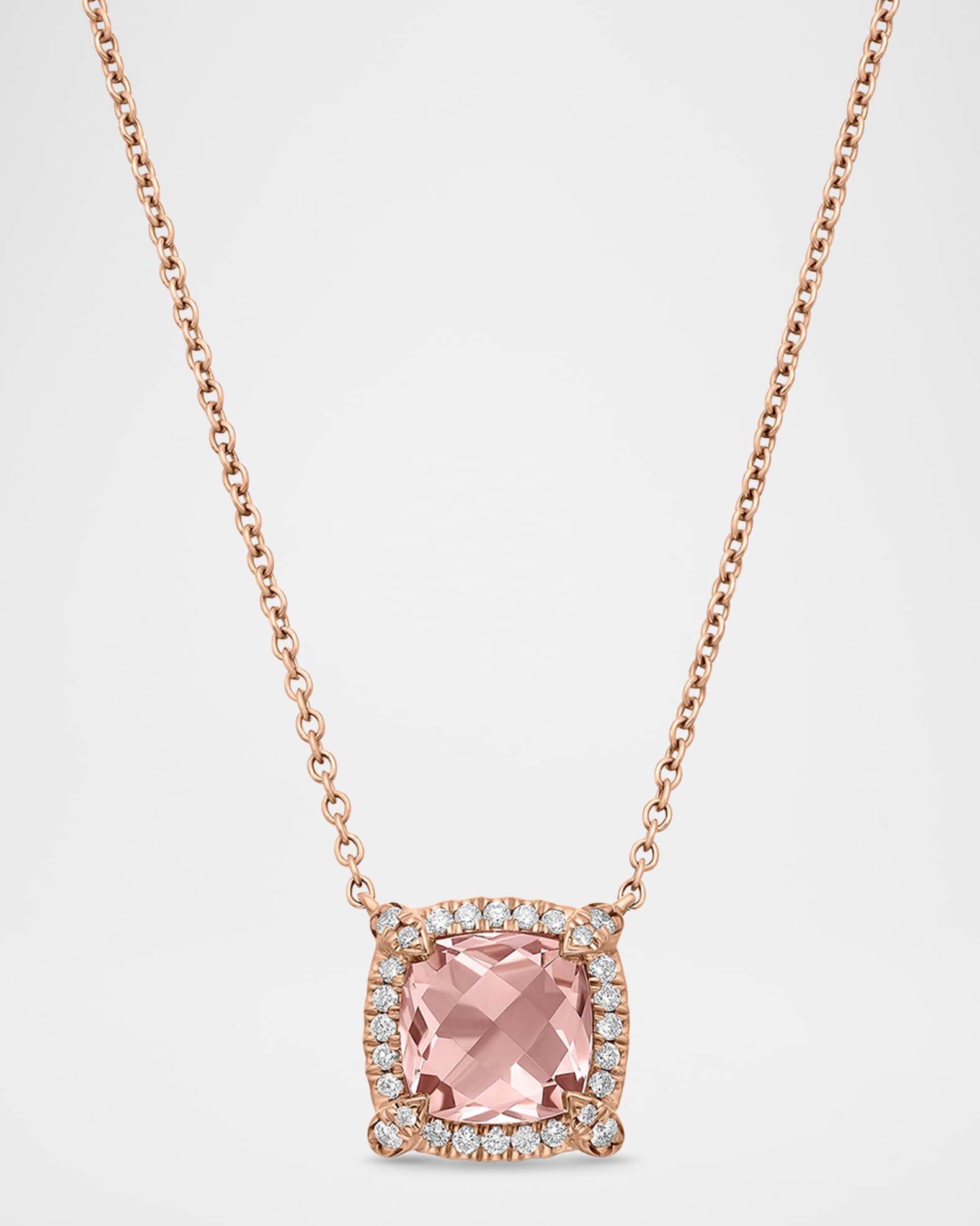 Petite Chatelaine Pave Bezel Pendant Necklace in 18K Yellow Gold with Morganite 0