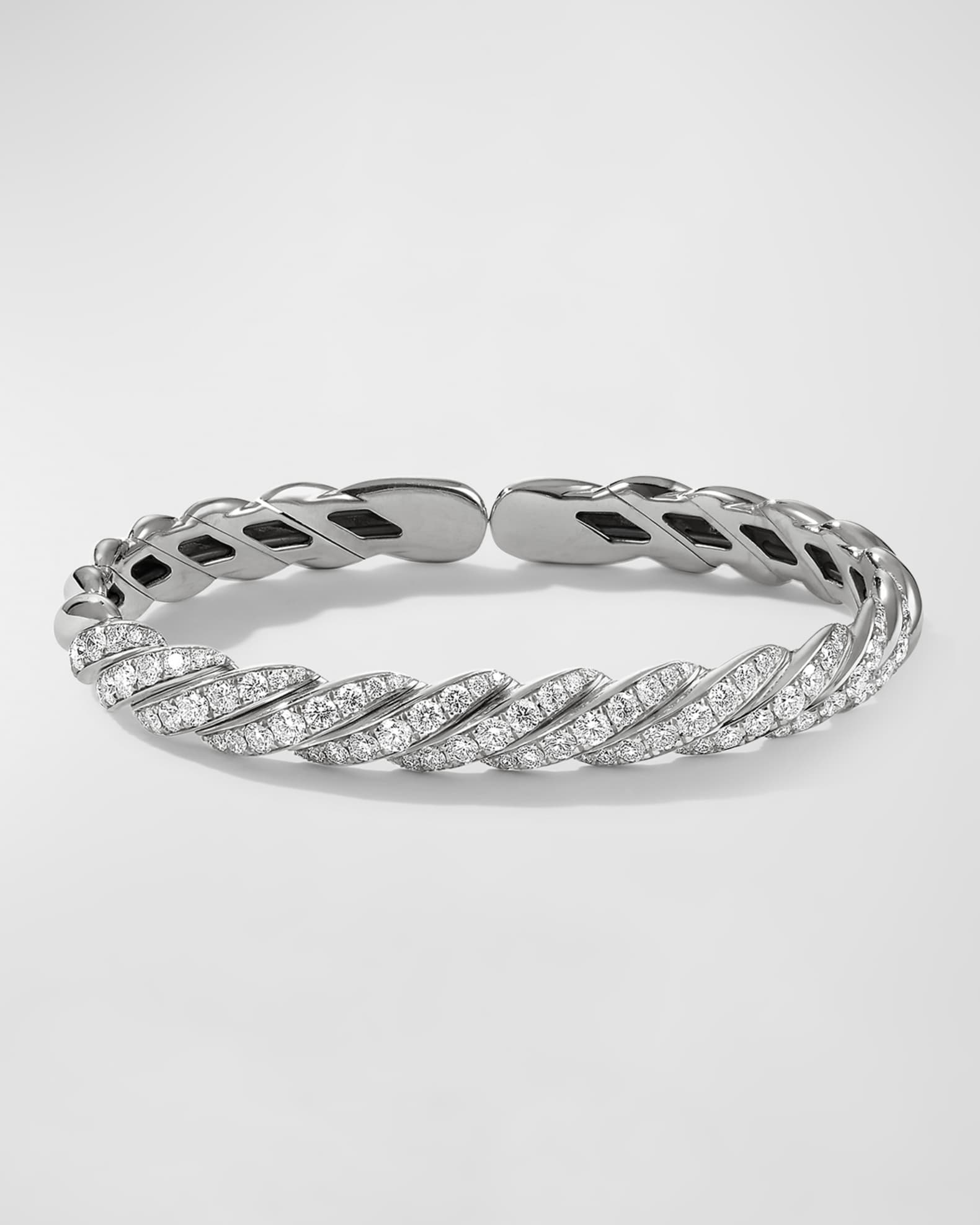 Sculpted Cable Flex Bracelet with Diamonds in 18K White Gold, 7.5mm 0