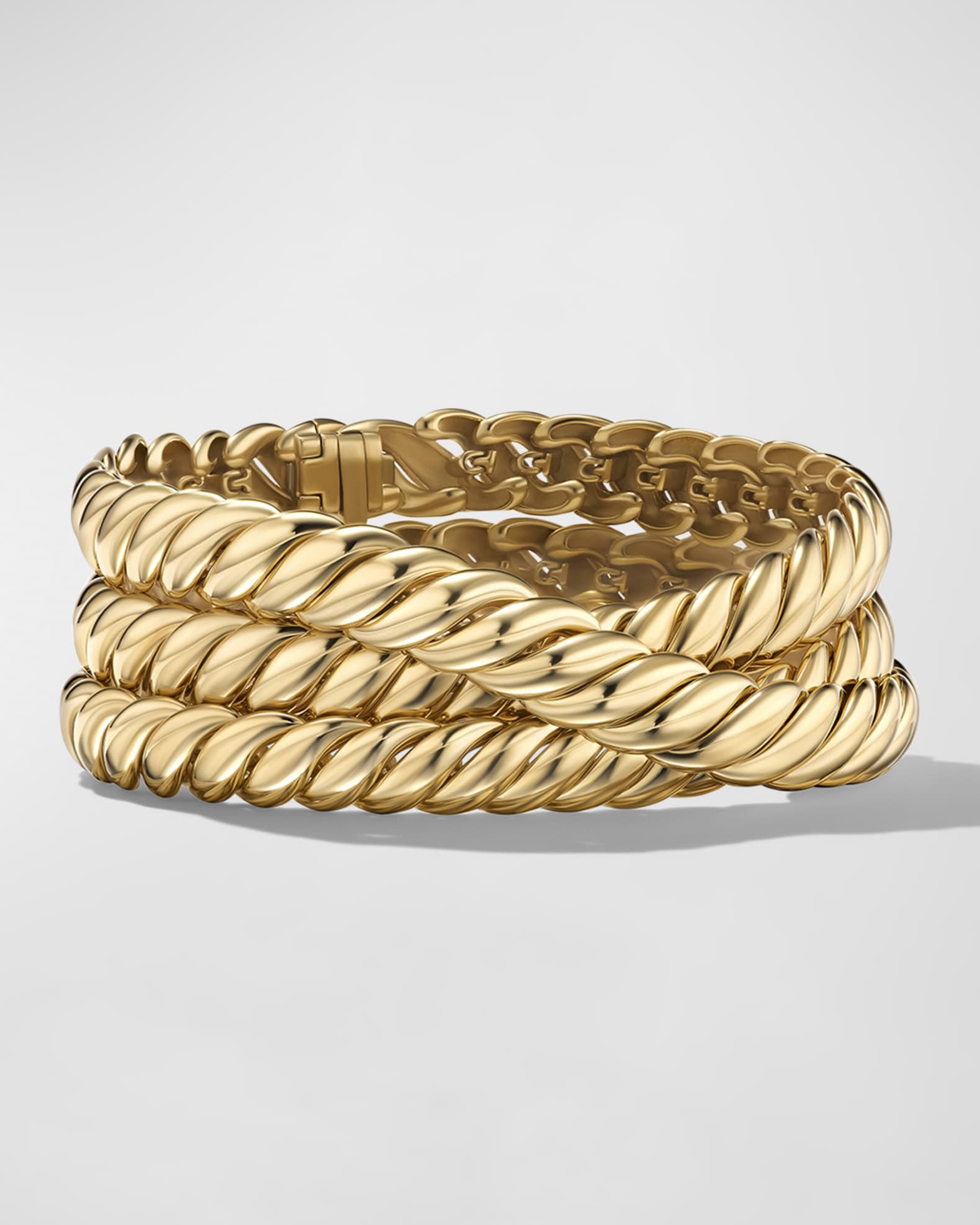 Sculpted Cable 3-Wrap Bracelet in 18K Gold, 8.5mm 0