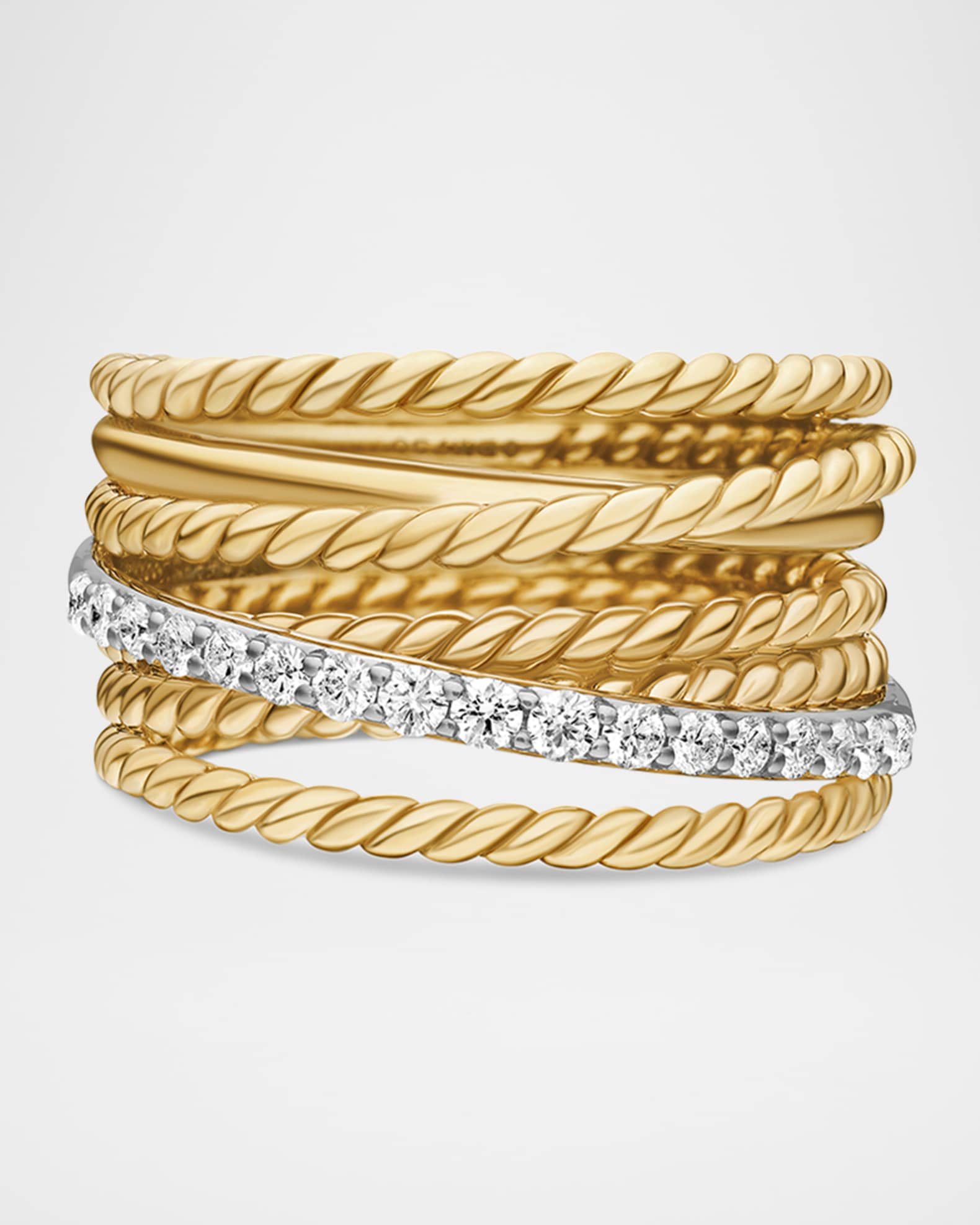 Crossover Wide Ring with Diamonds in Gold 0
