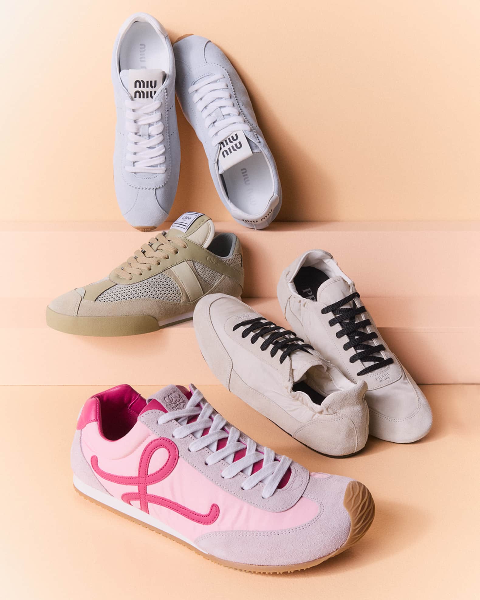 スニーカー MiuMiu | Suede and smooth leather sneakers Miu Miu Low-Top Mesh Suede Sneakers | Neiman Marcus