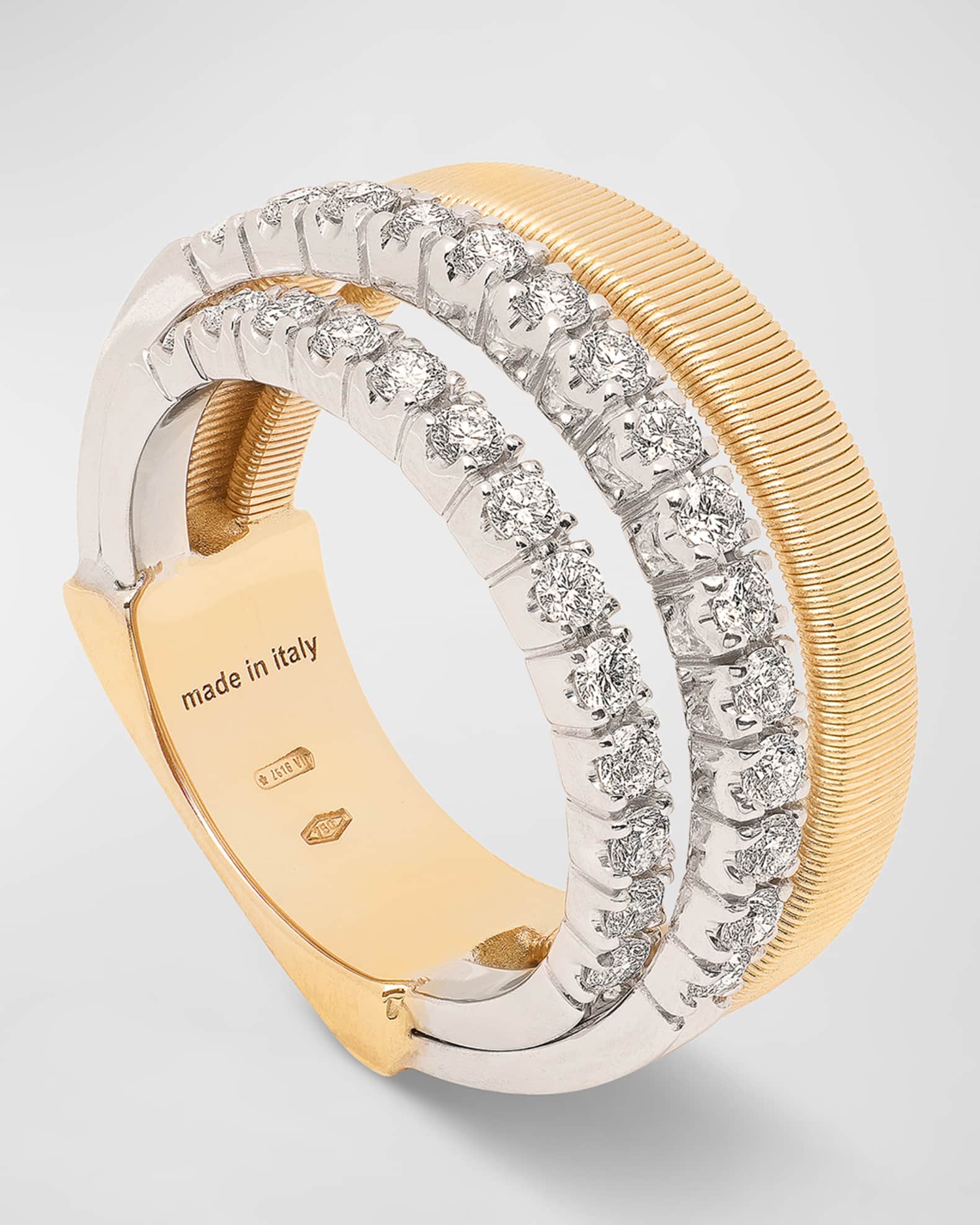 18K Yellow Gold Masai Ring with Two Strands of Diamonds, Size 6 1