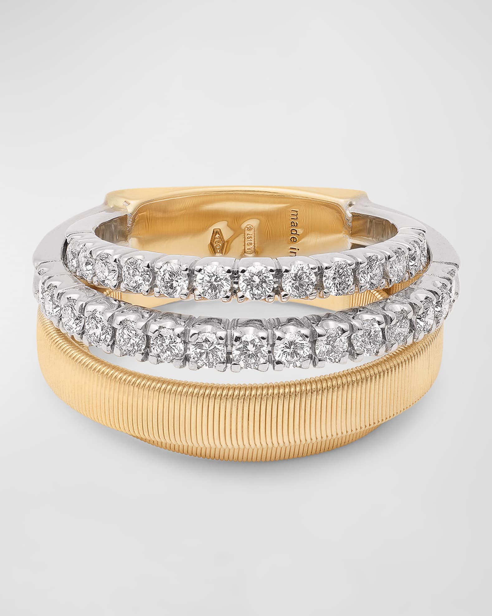 18K Yellow Gold Masai Ring with Two Strands of Diamonds, Size 6 0