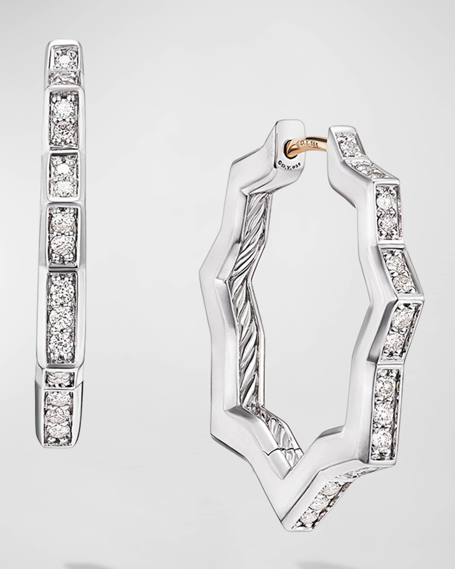 Stax Hoop Earrings with Diamonds in Silver, 2.6mm 0