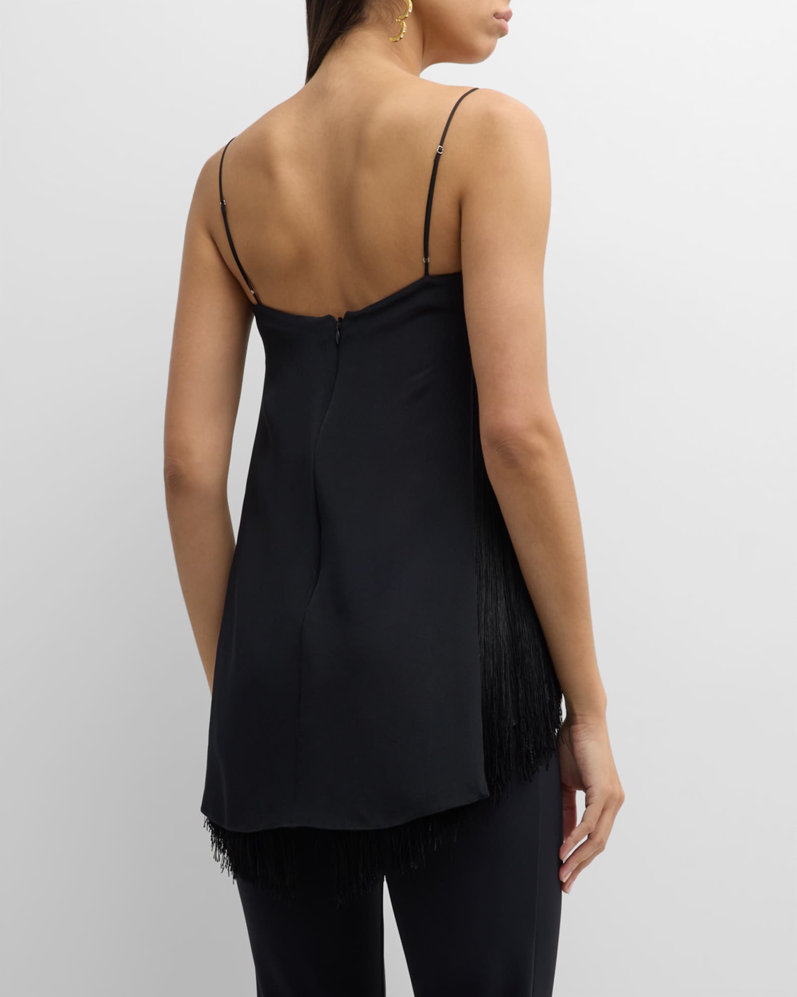 Adam Lippes fringed silk vest top - Black