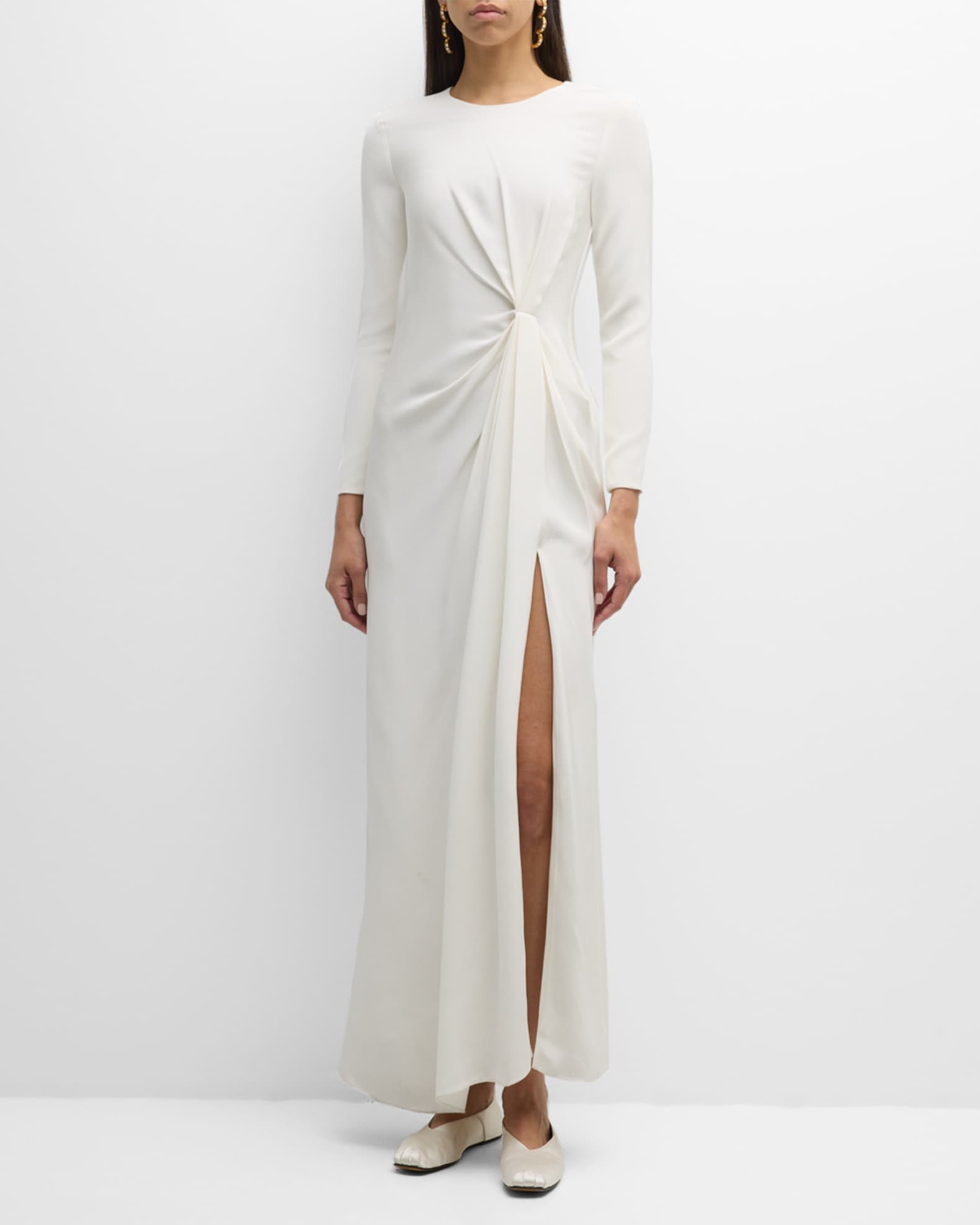 Crepe maxi dress with sleeves outlet