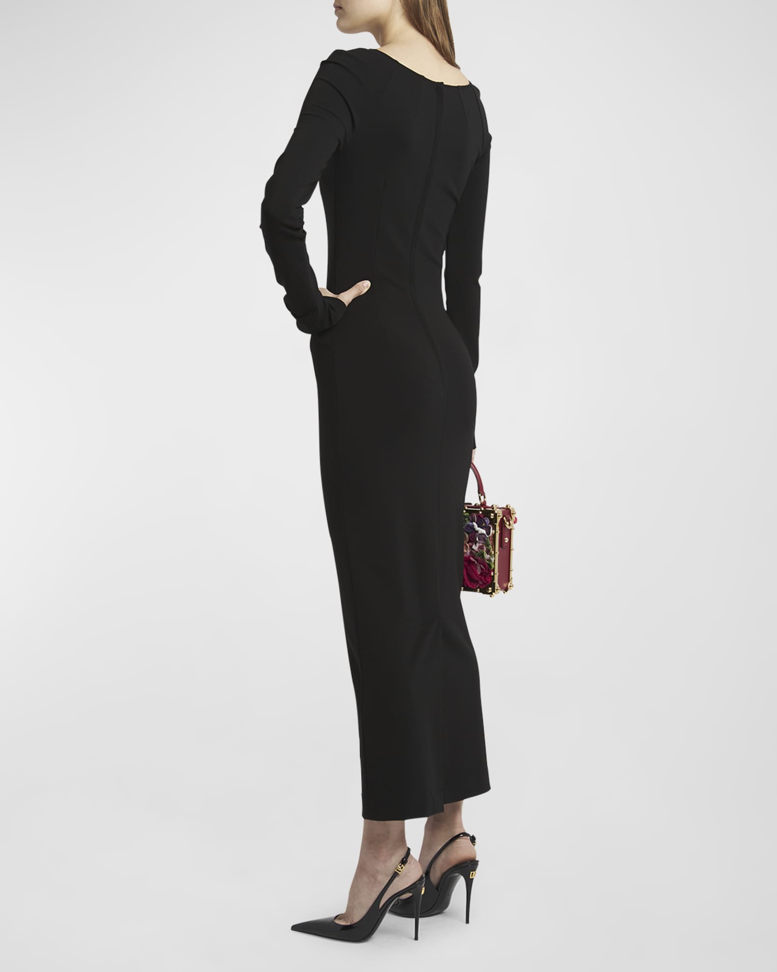 Dolce&Gabbana Square-Neck Long-Sleeve Milano Jersey Midi Dress | Neiman ...