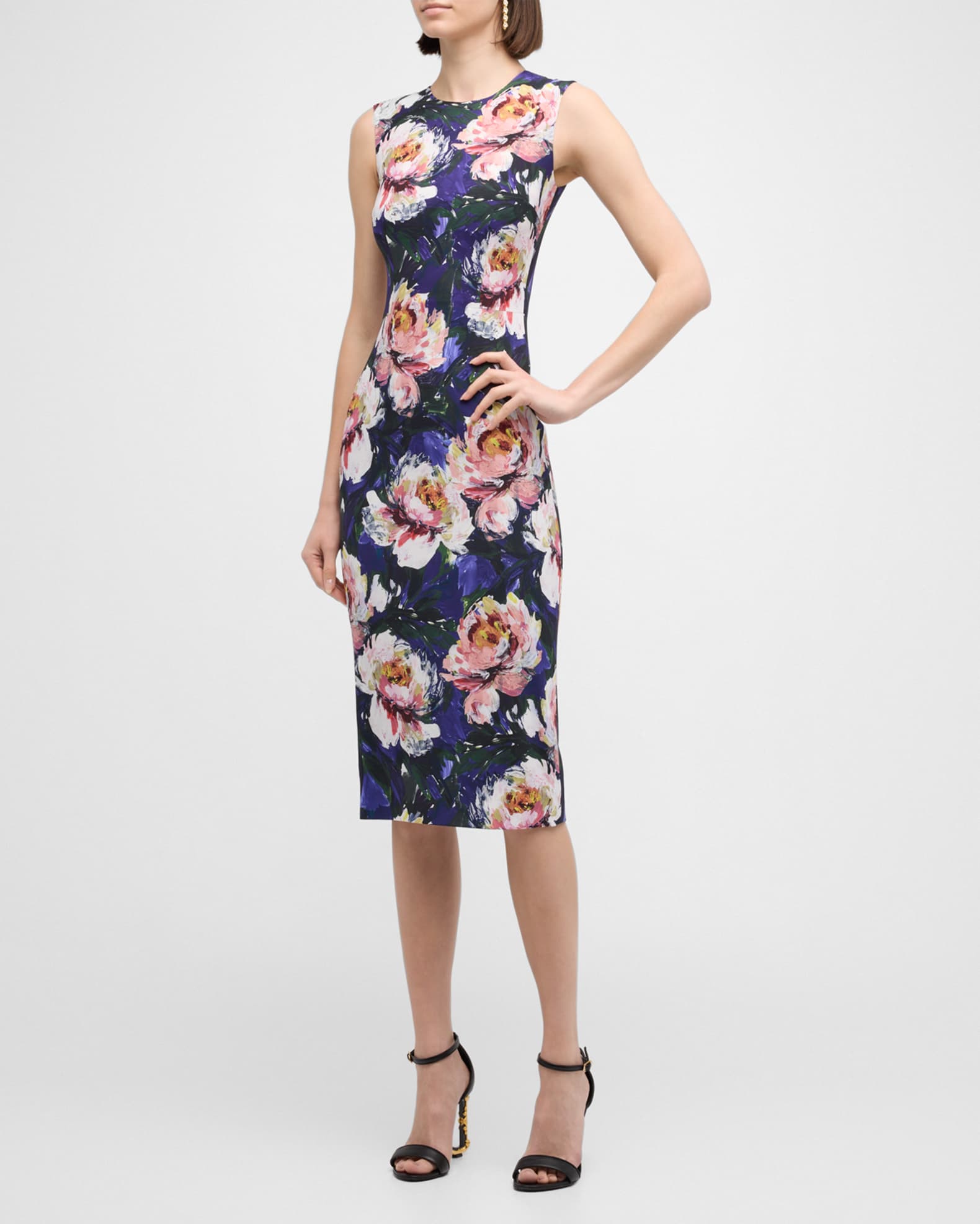 Dolce&Gabbana Cady Floral Print Sheath Dress | Neiman Marcus