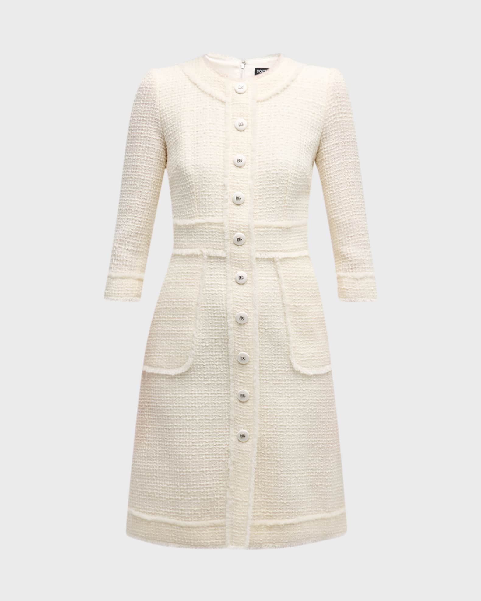 Dolce&Gabbana Button-Front 3/4-Sleeve Tweed Dress
