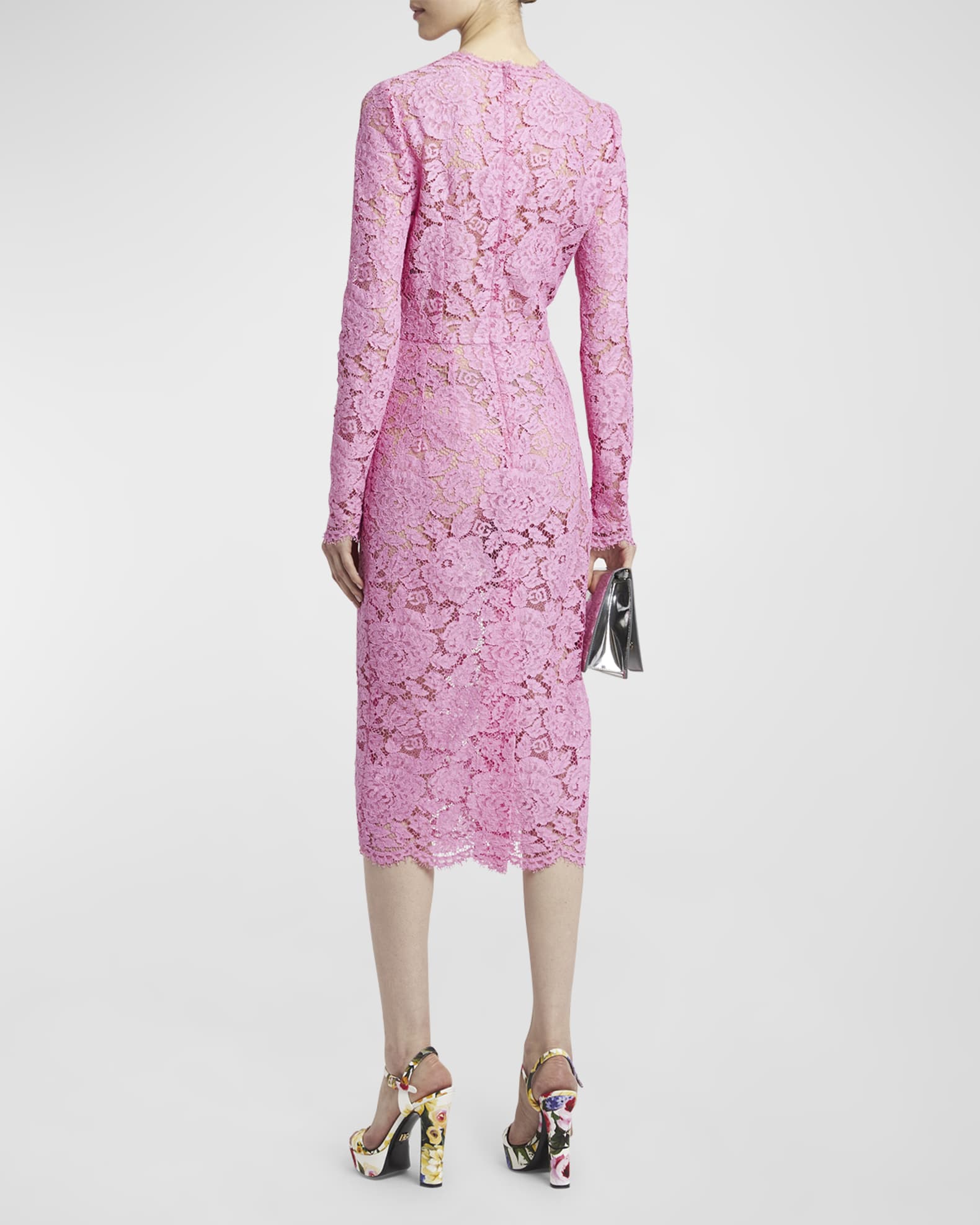 Dolce&Gabbana Floral Lace Long-Sleeve Midi Dress | Neiman Marcus