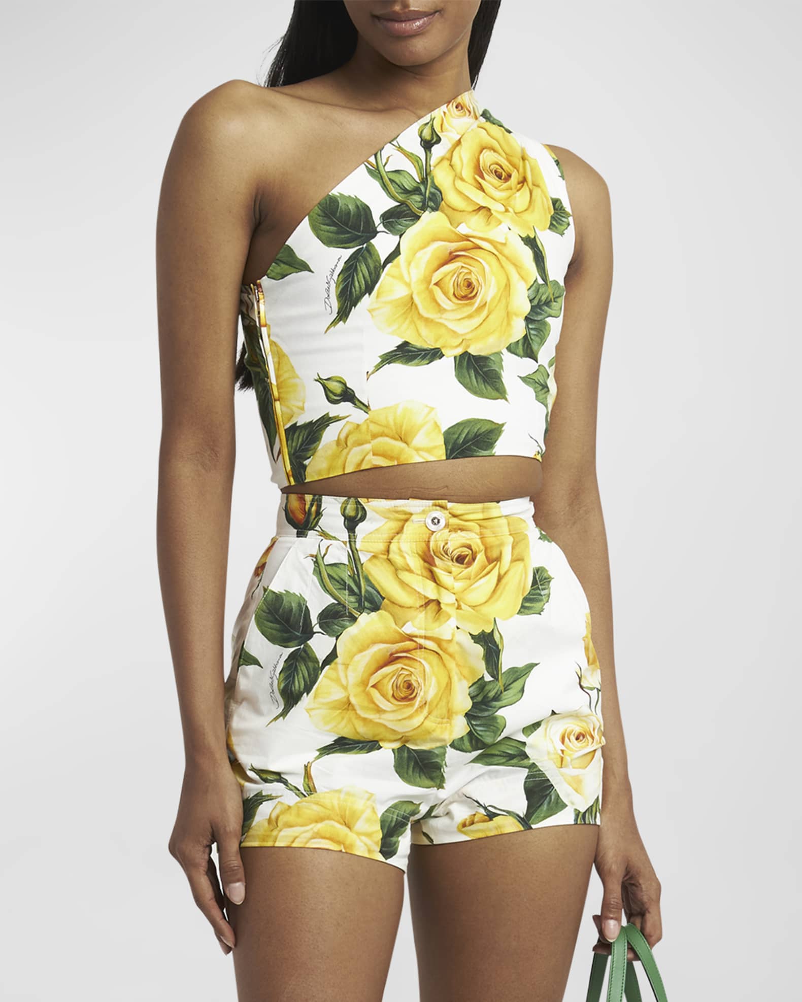 Yellow Rose Floral Print One-Shoulder Top