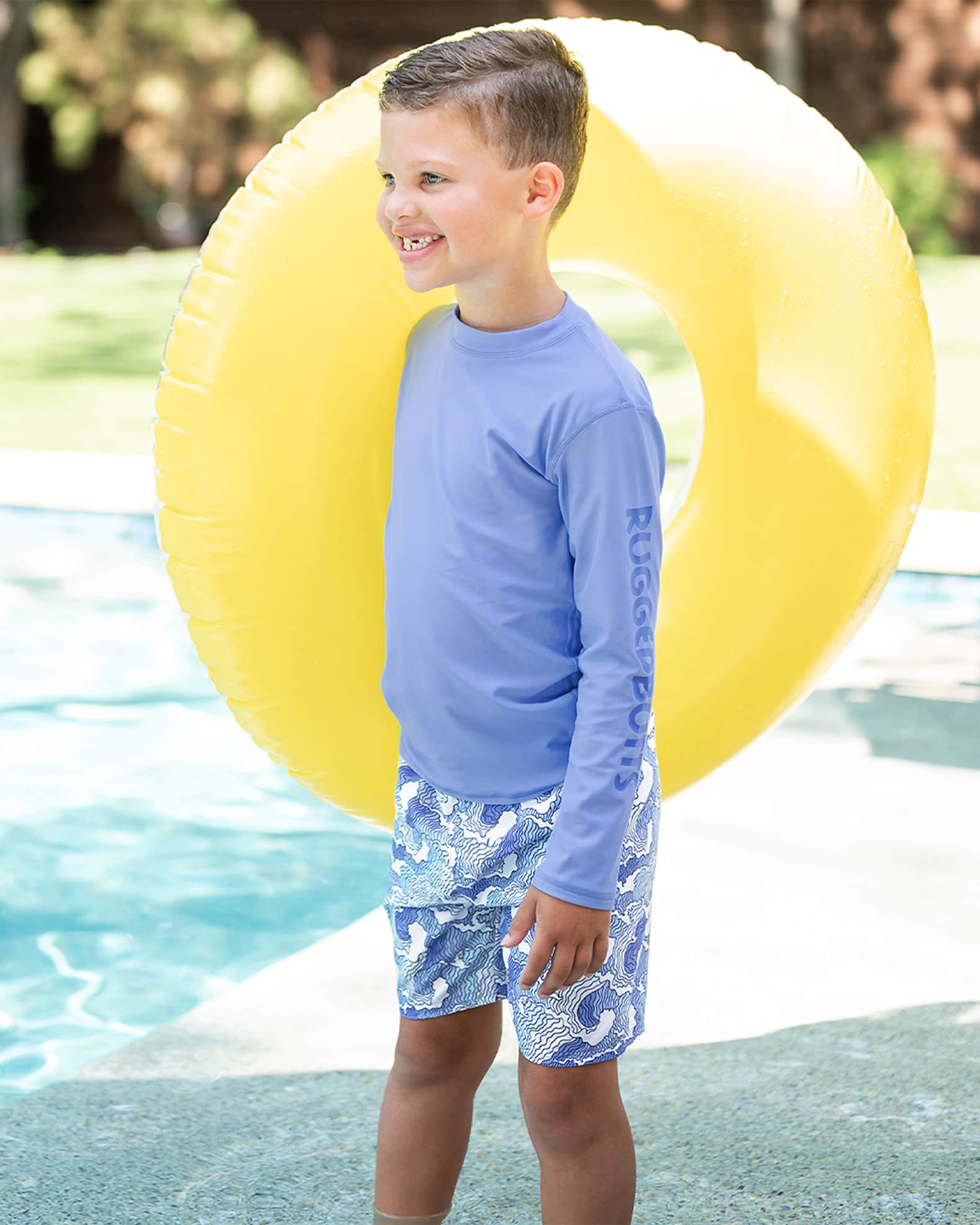 RuggedButts Boy s Periwinkle Rashguard and Ocean Swim Trunk Set Size 3M 8 Neiman Marcus