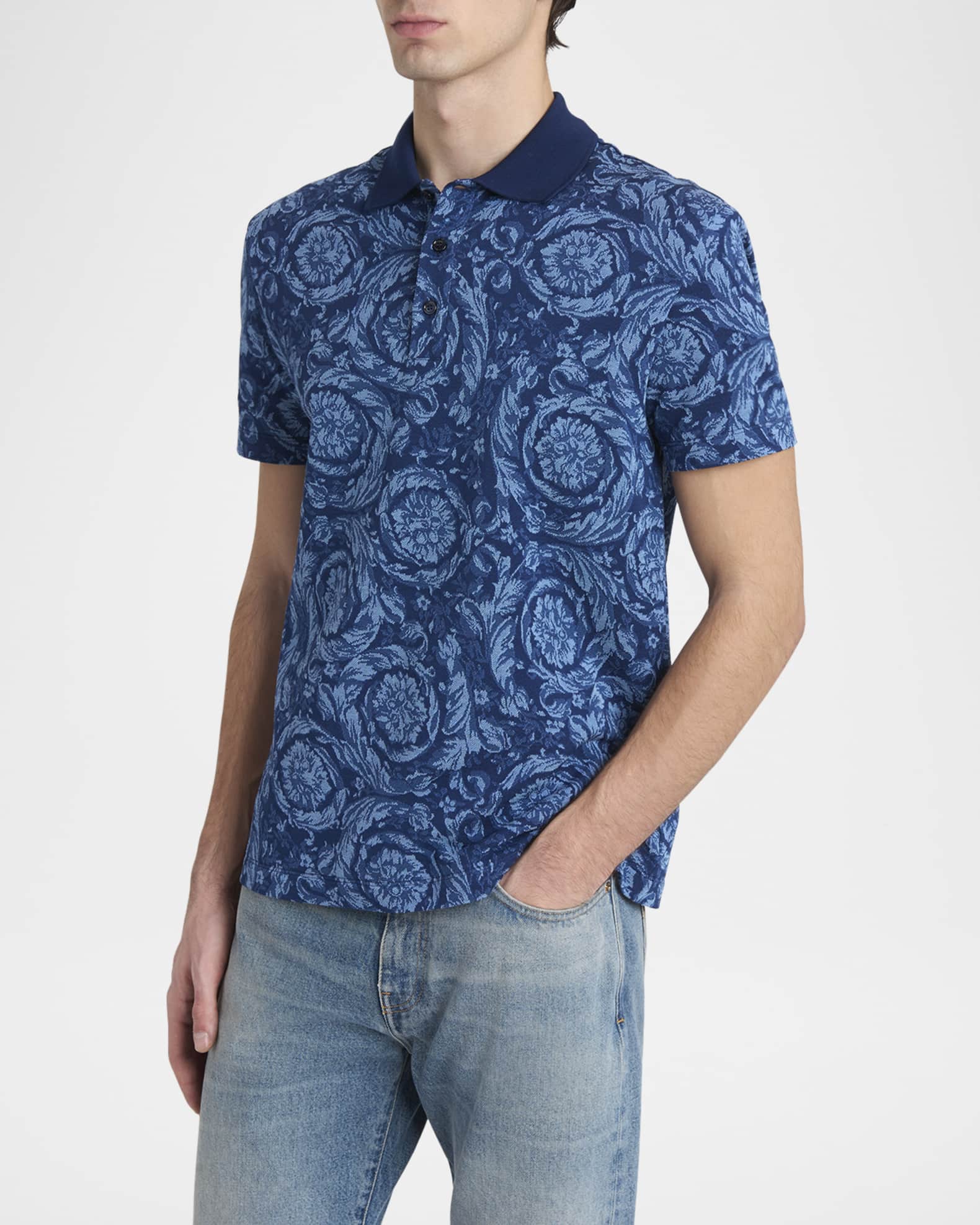 Versace Men's Iconic Barocco Pique Polo Shirt | Neiman Marcus