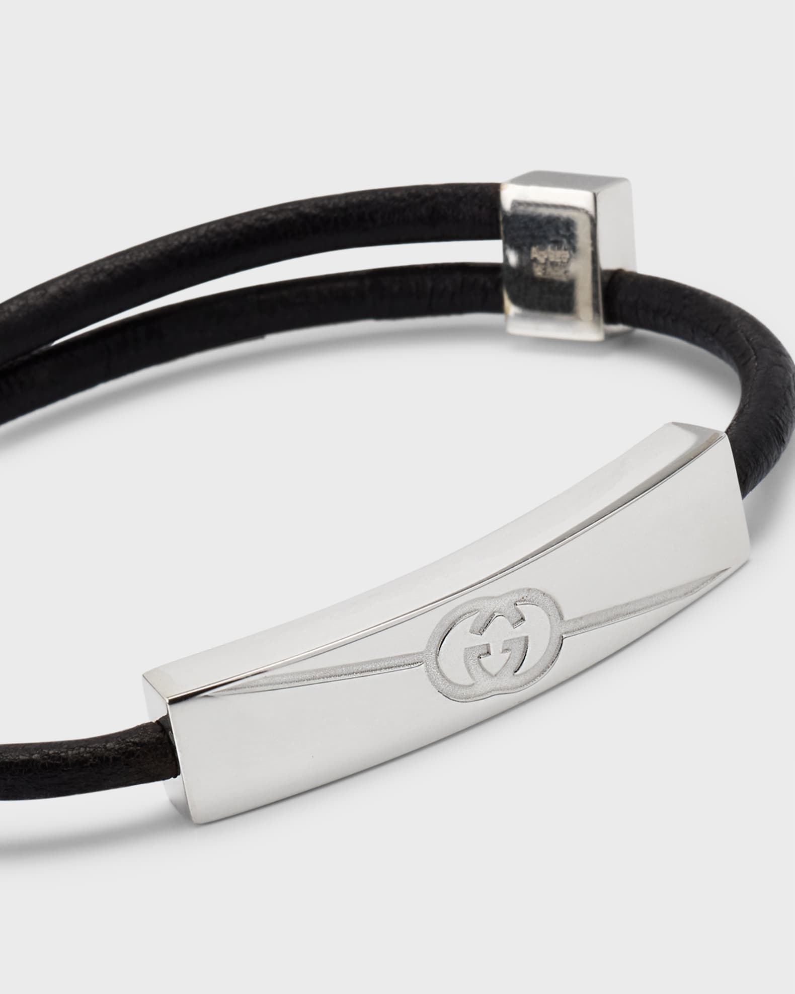 gucci leather×silver bracelet 00s Gucci Bracelet Mens Braided Leather Vintage Sterling Silver