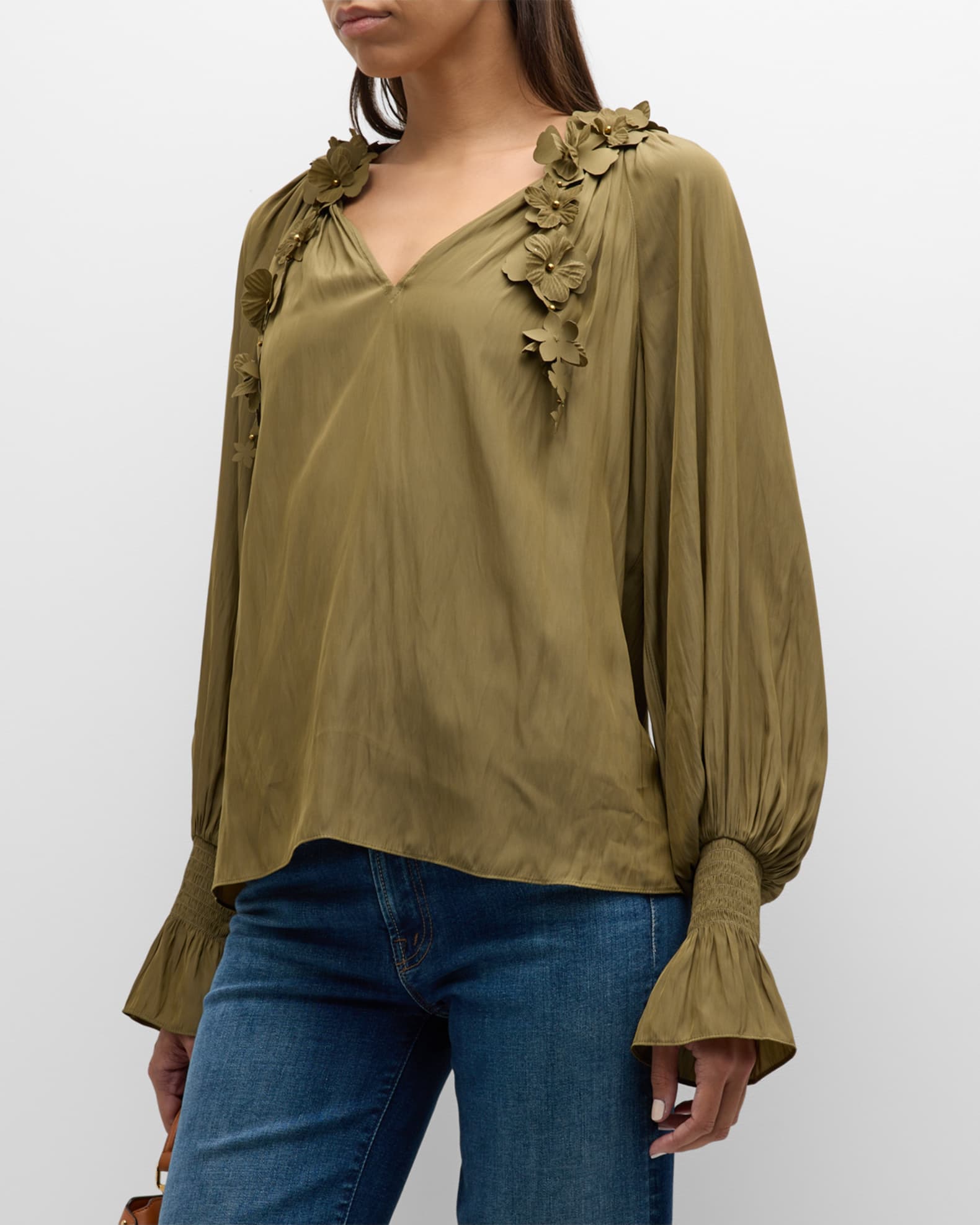 Dellia Printed Silk Top Ivory Floral - Ramy Brook