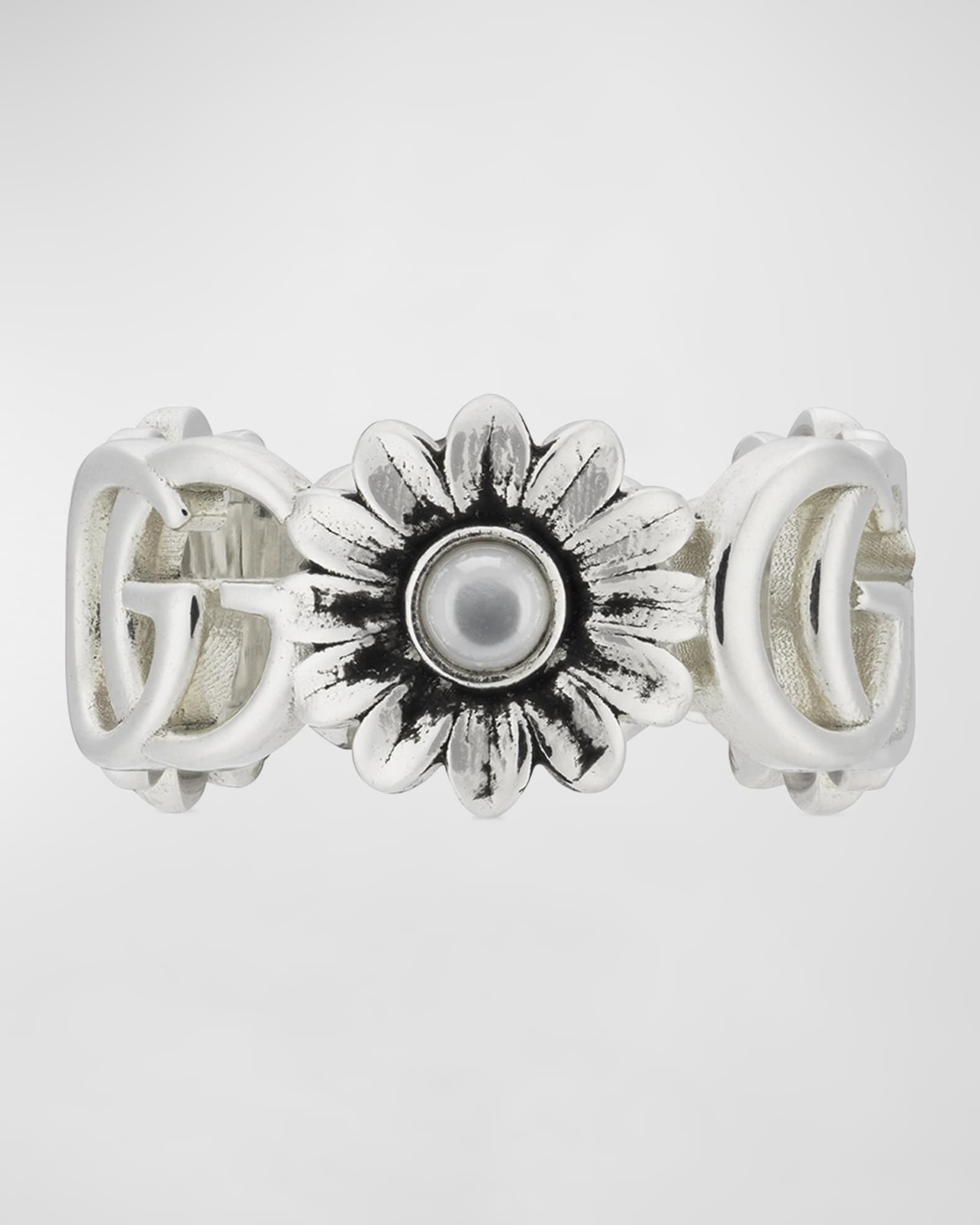 GG Marmont 10mm Sterling Silver Pearl Flower Ring 0