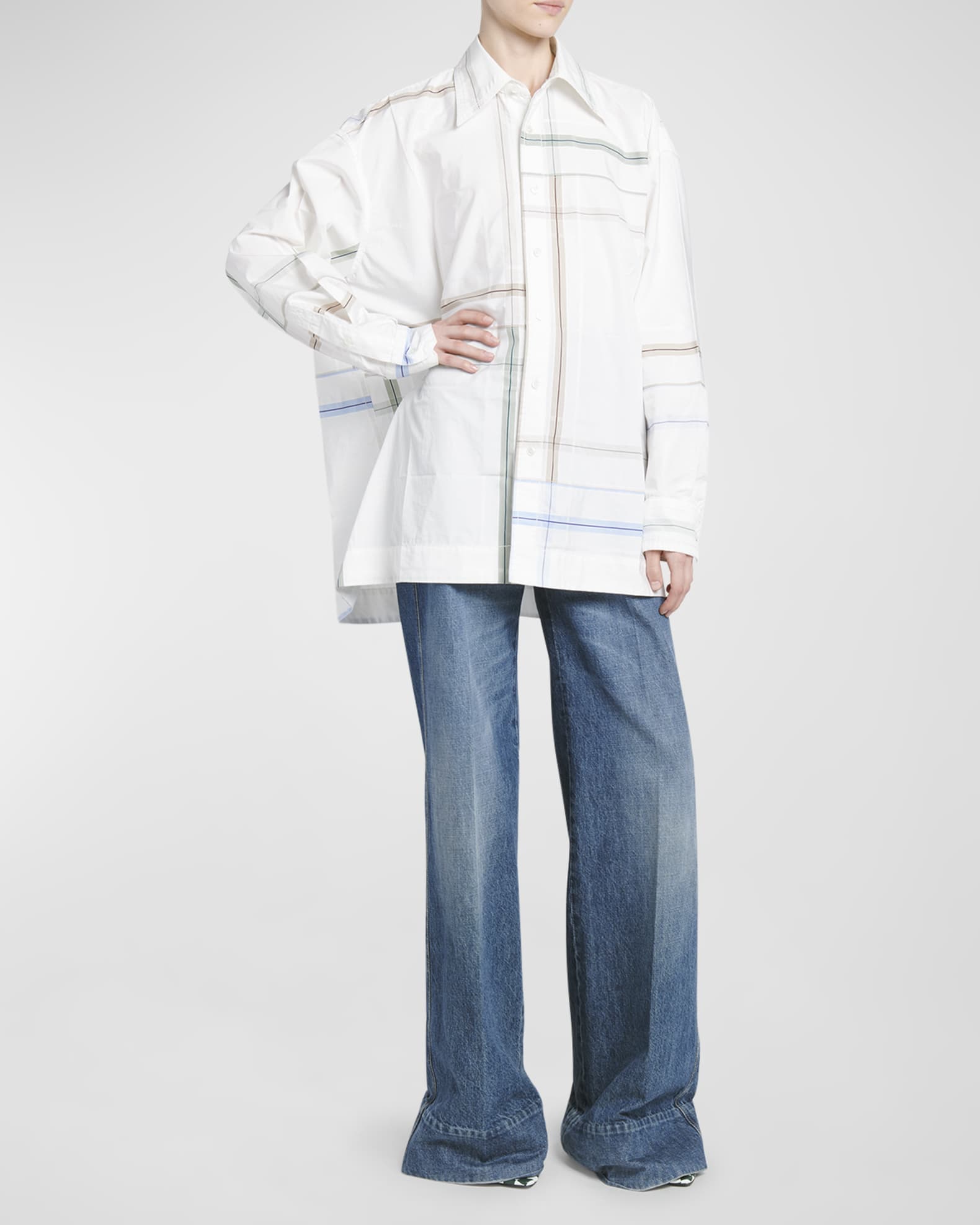 Abstract-Print Oversized Collared Shirt 1