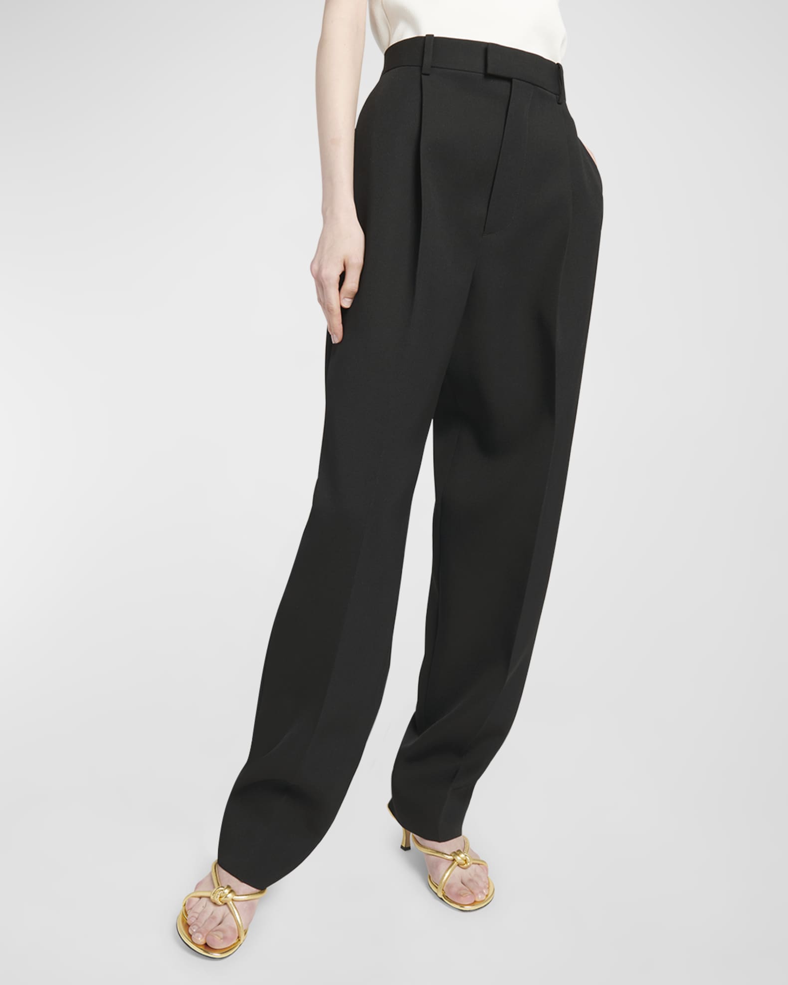 【関税&送料込】Bottega Veneta Pleated Pants BOTTEGA VENETA Pleated cotton-twill wide-leg pants | NET-A