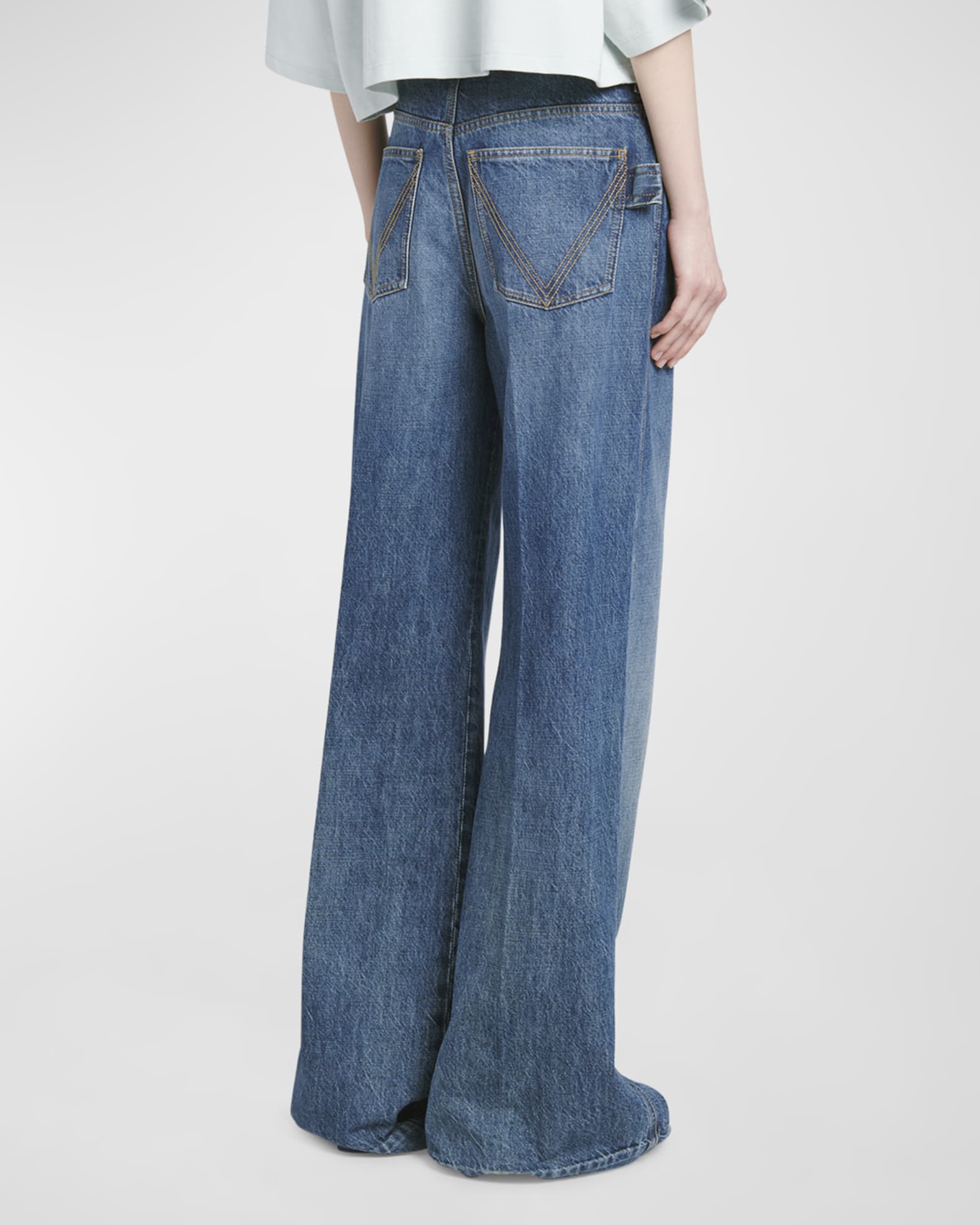 Bottega Veneta High-Rise Wide-Leg Denim Boyfriend Trousers | Neiman Marcus