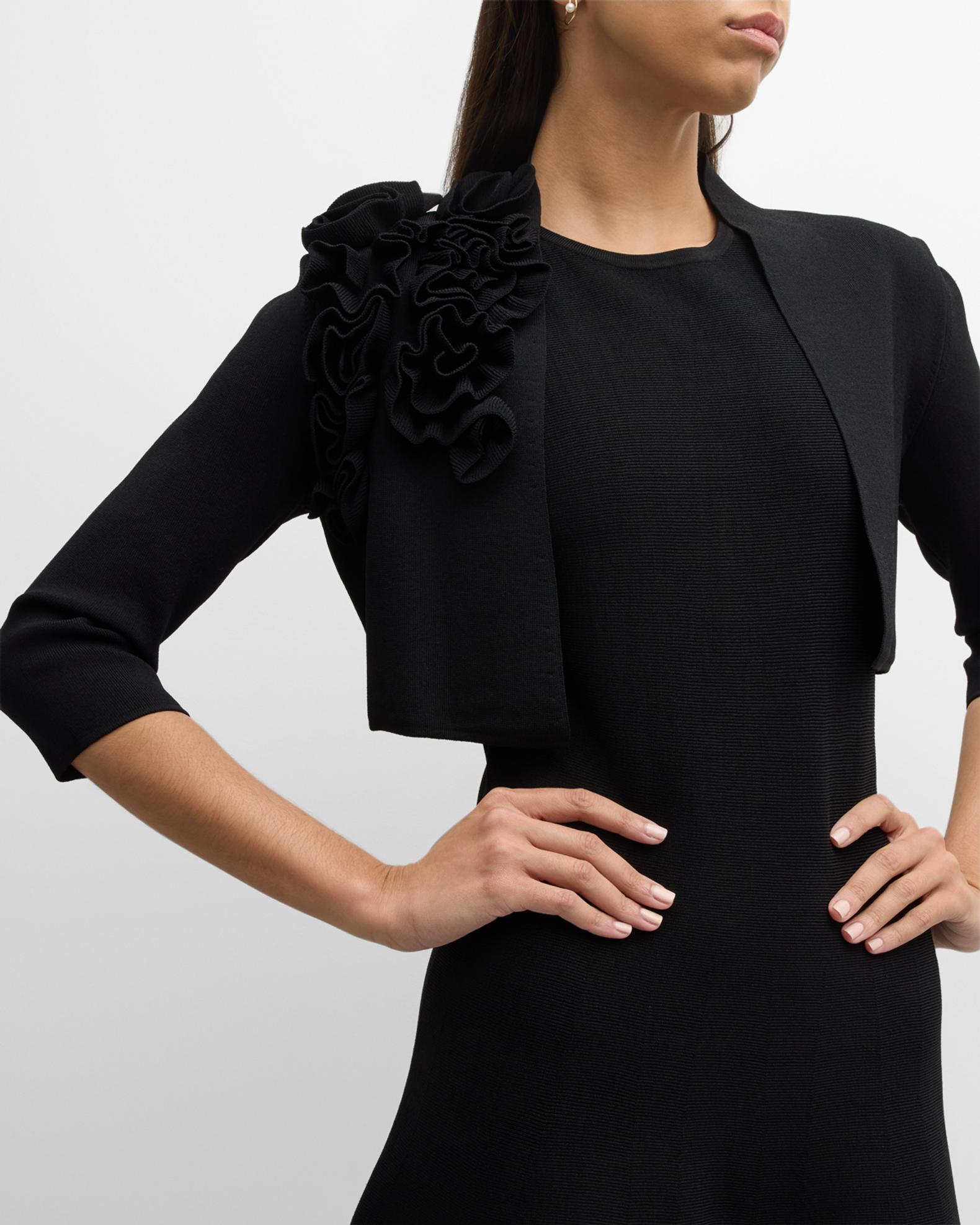 Lela Rose Flower Ruffle 3/4-Sleeve Bolero Jacket | Neiman Marcus