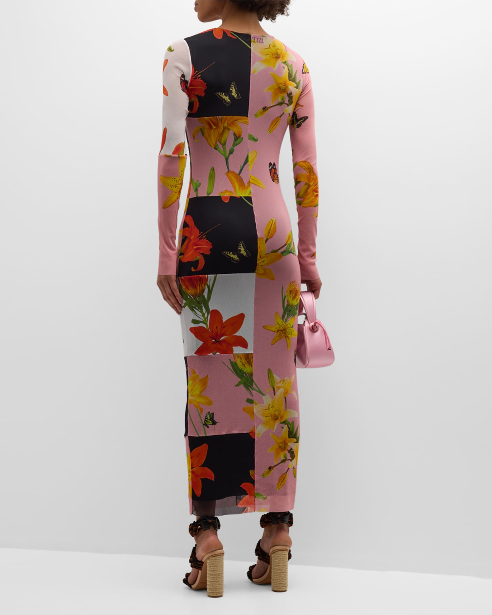 Fuzzi Floral Patchwork-Print Tulle Maxi Dress | Neiman Marcus