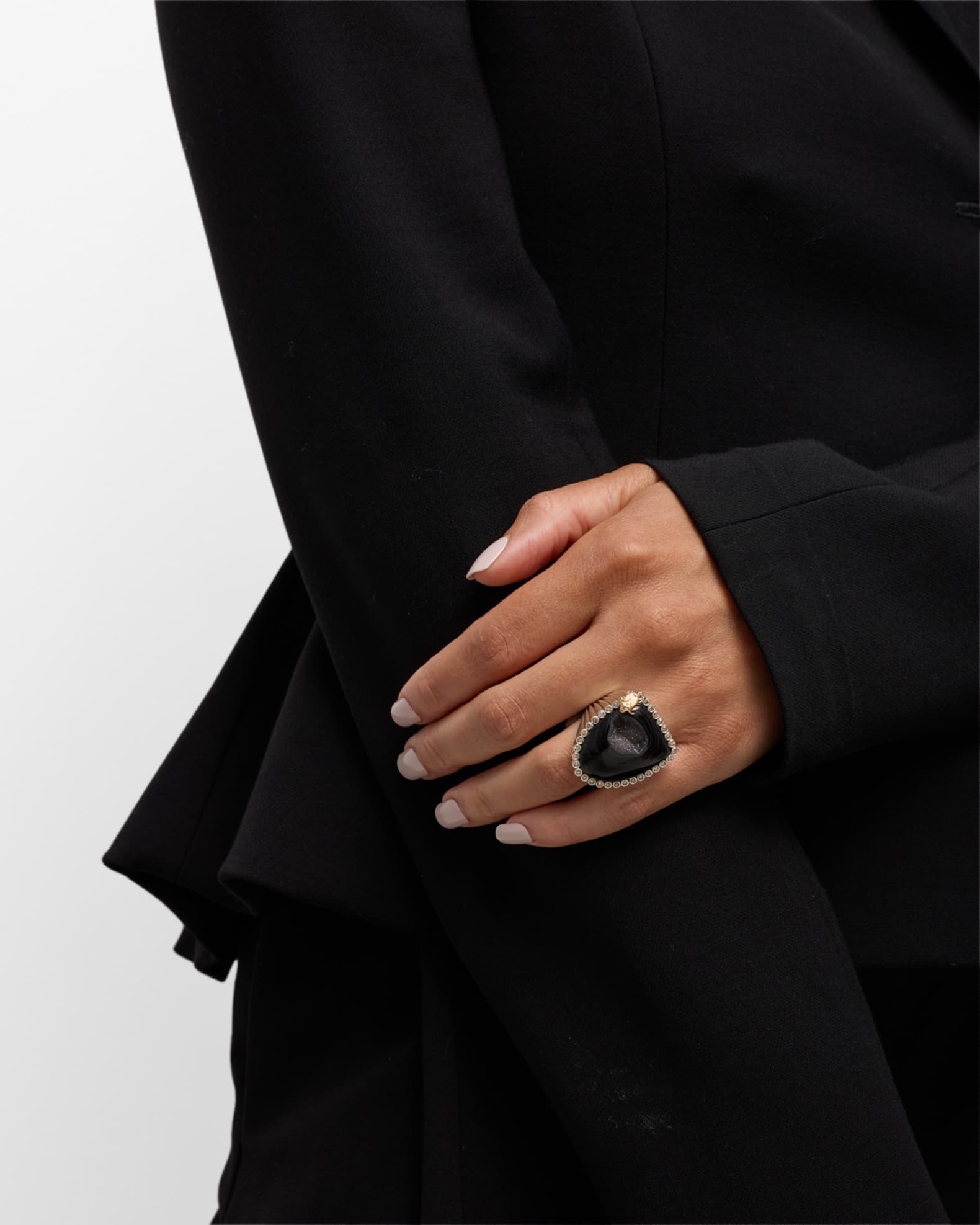 Black Druzy and Champagne Diamond Ring 1