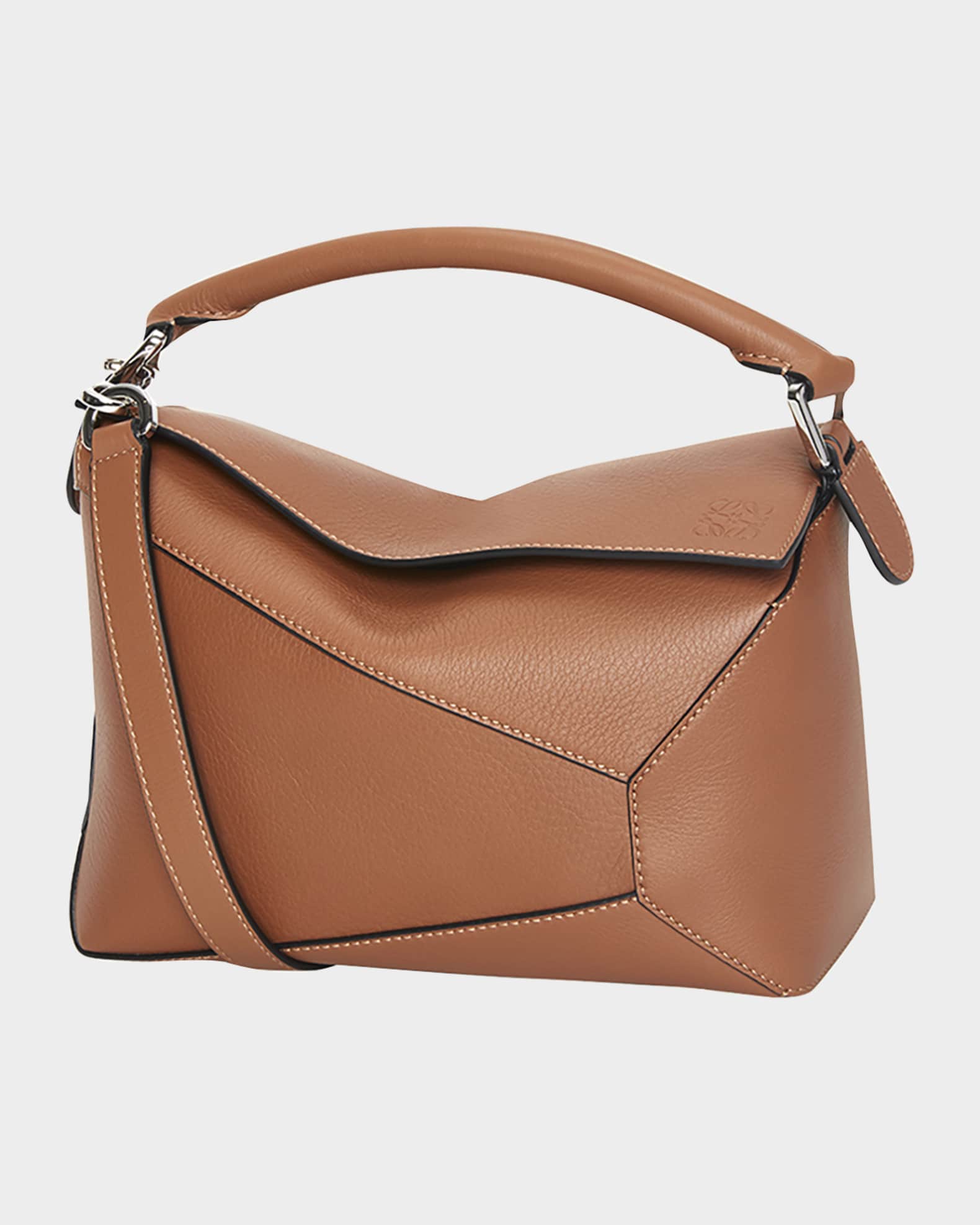 Puzzle Edge Small Top Handle Bag in Leather