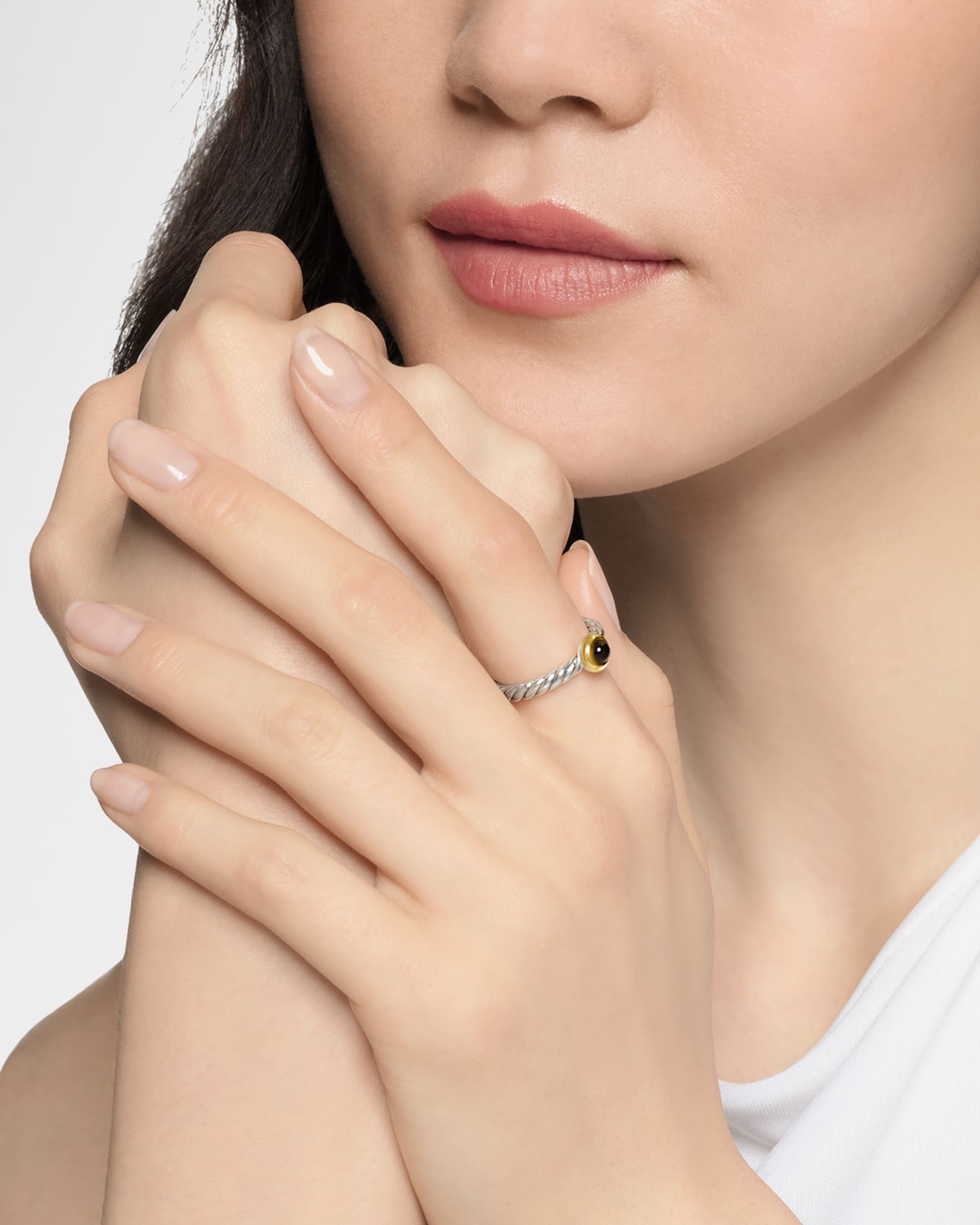 Cable Flex Ring with Gemstone in Silver and 14K Gold, 2.8mm 1