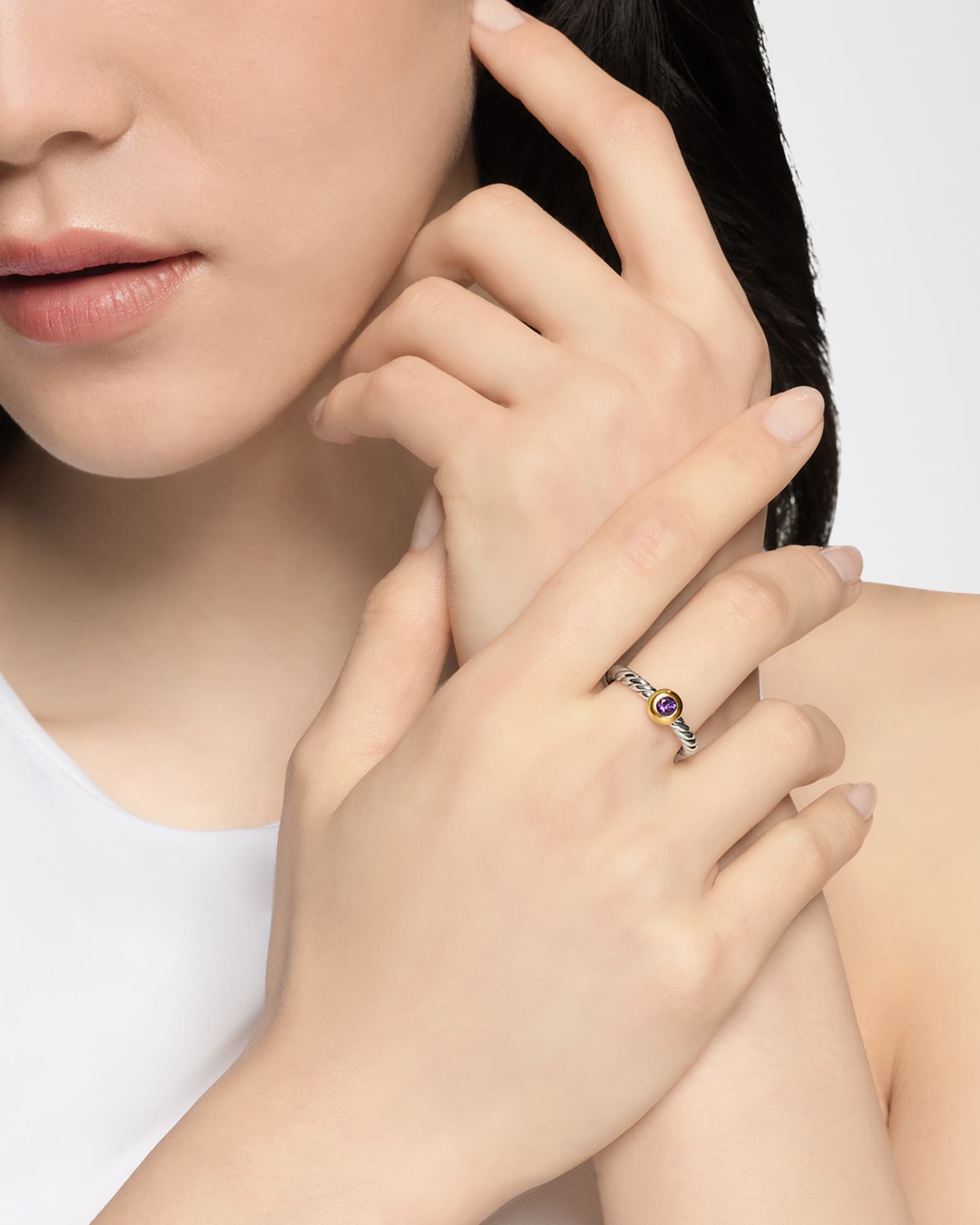 Cable Flex Ring with Gemstone in Silver and 14K Gold, 2.8mm 1