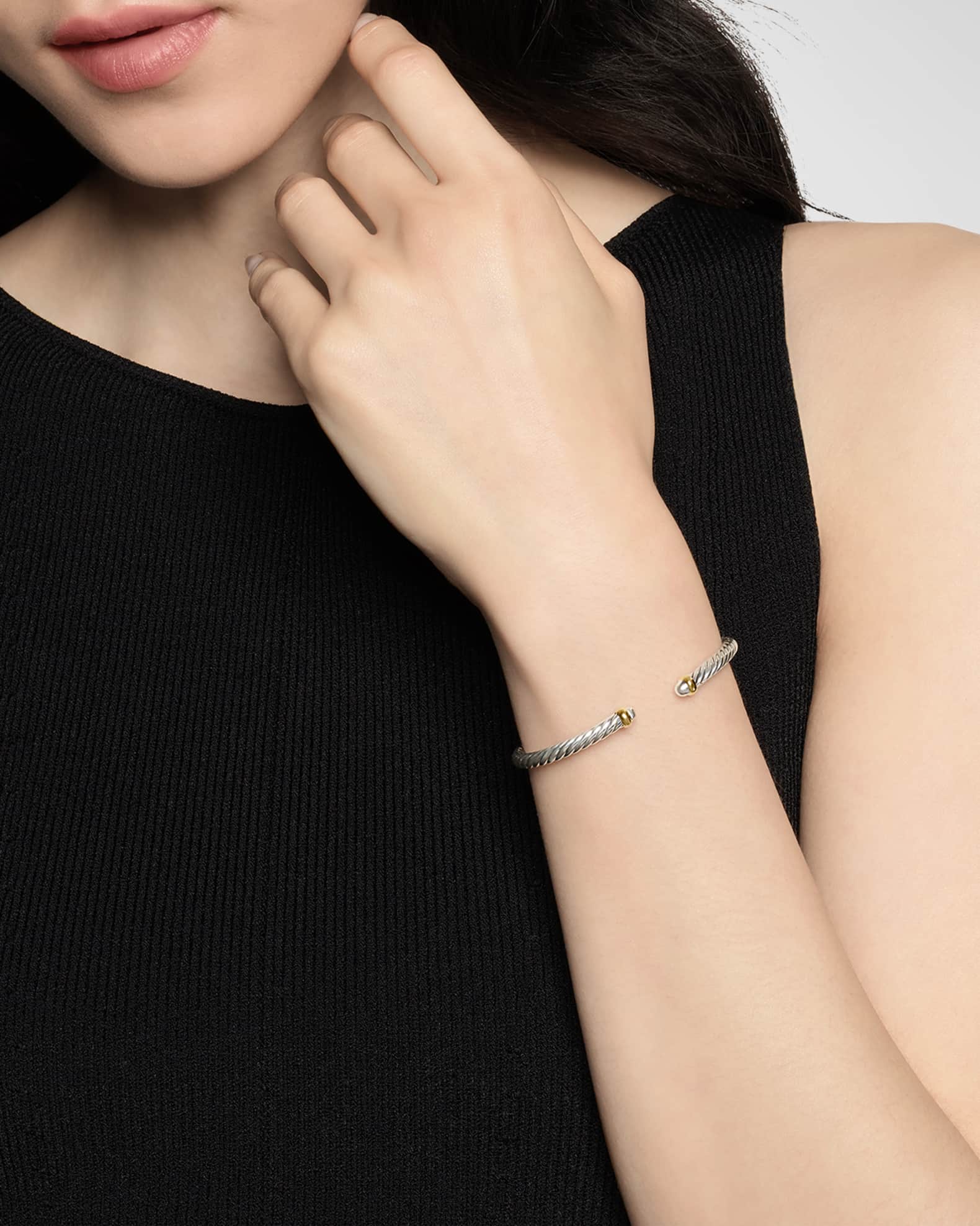 Cable Flex Bracelet with Gemstone in Silver and 14K Gold 1
