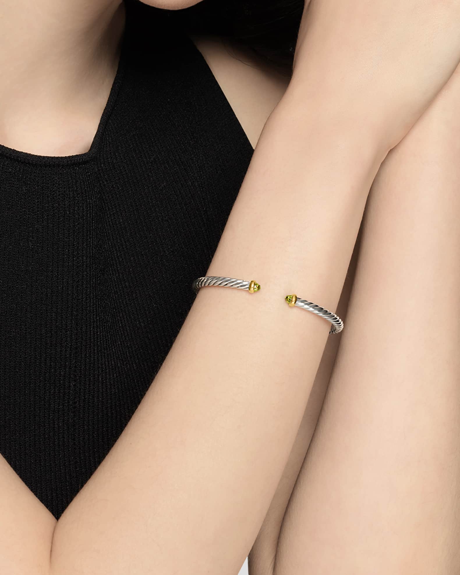 Cable Flex Bracelet with Gemstone in Silver and 14K Gold 1