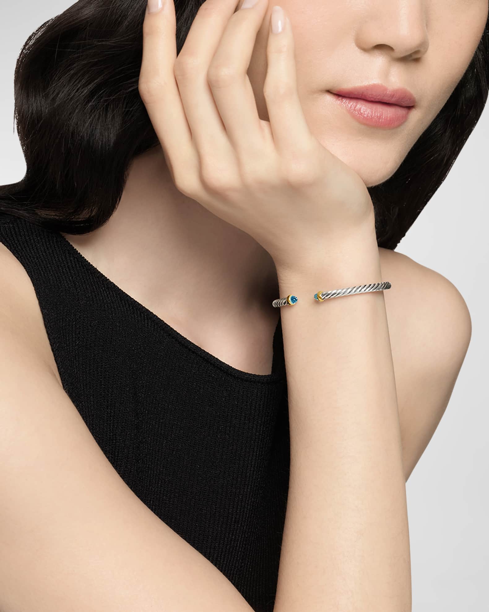 Cable Flex Bracelet with Gemstone in Silver and 14K Gold 1