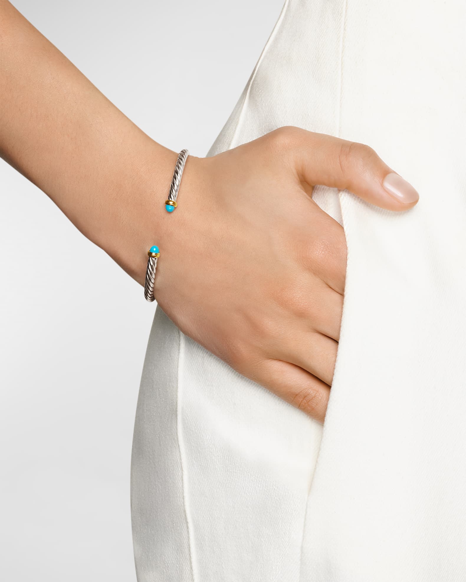 Cable Flex Bracelet with Gemstone in Silver and 14K Gold 1
