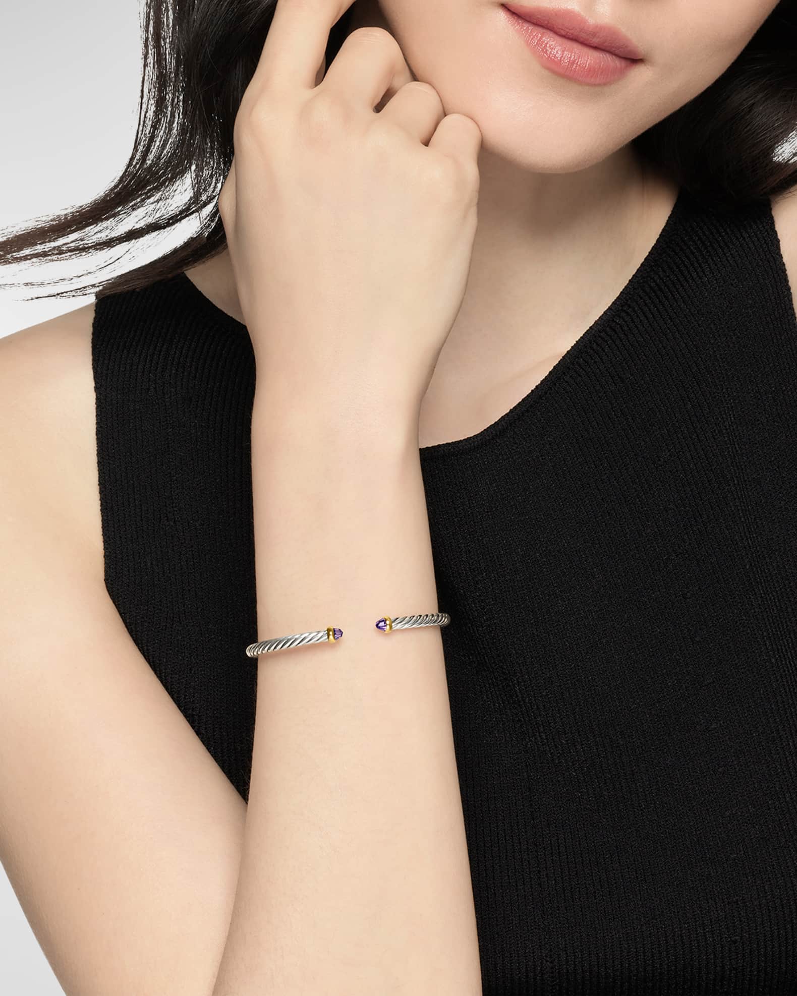 Cable Flex Bracelet with Gemstone in Silver and 14K Gold 1