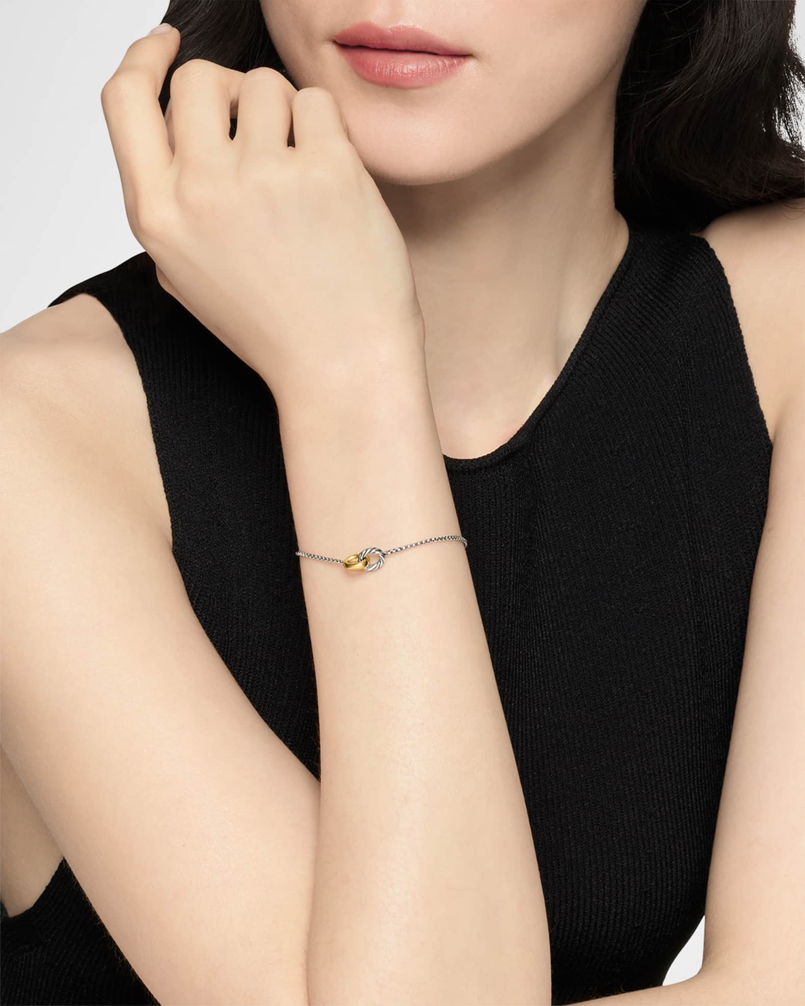 Petite Cable Linked Hoop Bracelet in Silver and 14K Gold, 1.5mm 1