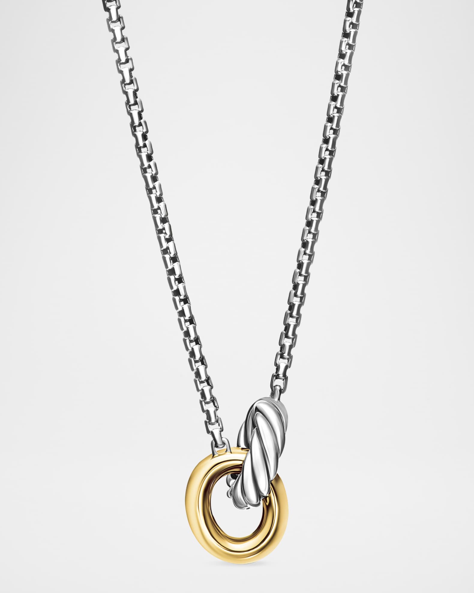 Petite Cable Linked Necklace in Silver and 14K Gold, 15-17"L 0