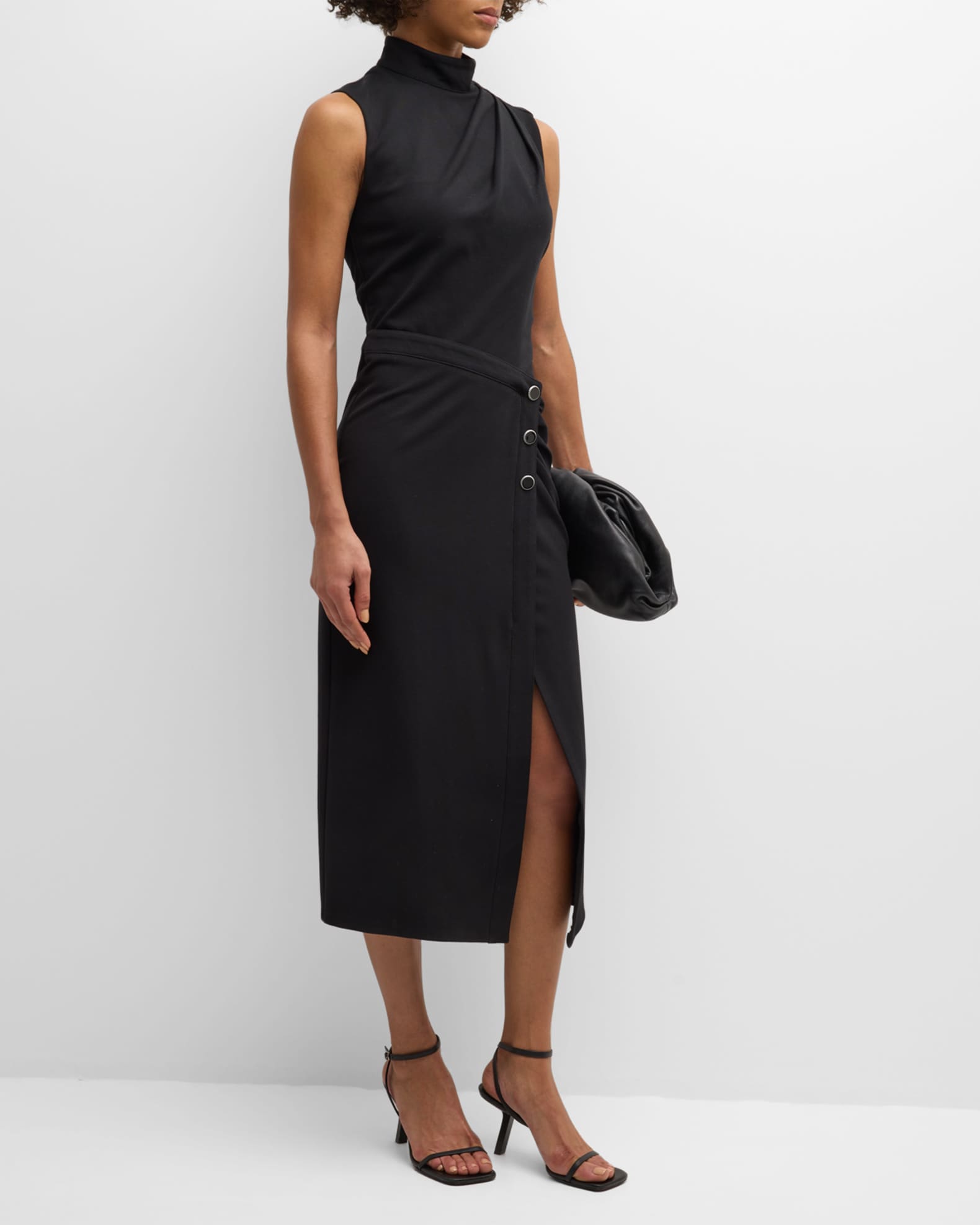 Shoshanna Leona Sleeveless Pleated Mock-Neck Midi Dress | Neiman Marcus