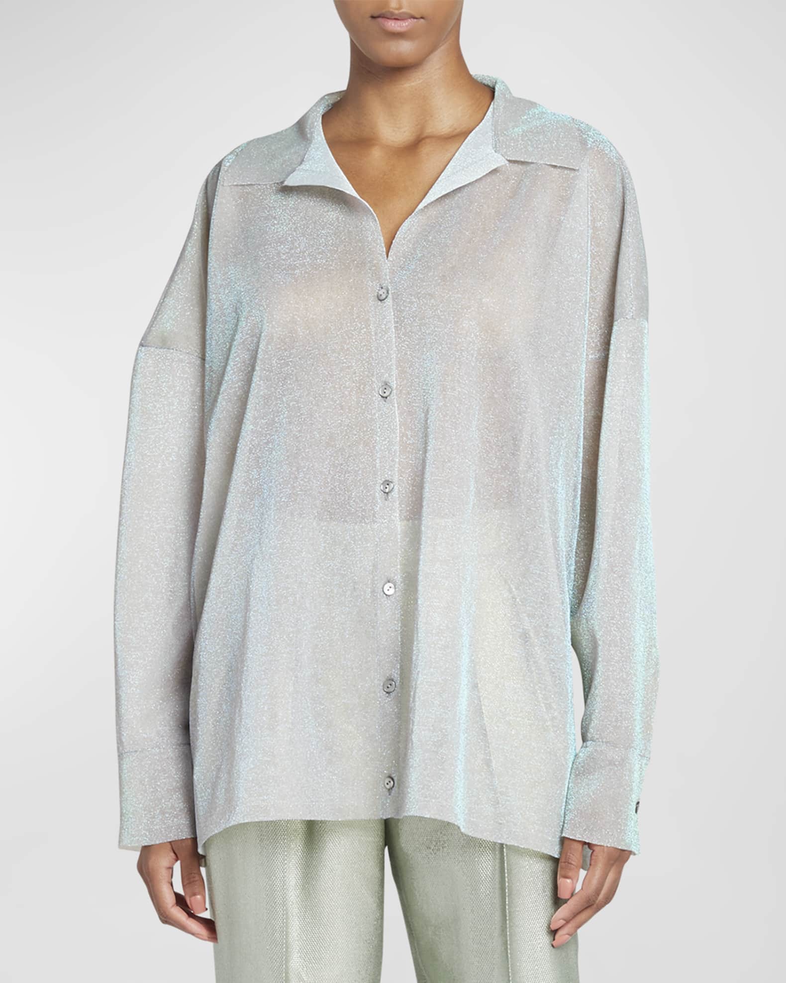 Giorgio Armani Sheer Metallic Oversized Collared Blouse