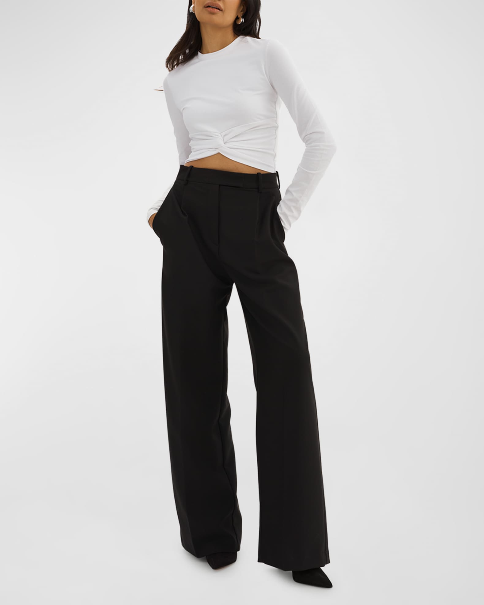 Ksenia Twisted-Front Long-Sleeve Crop Top 1