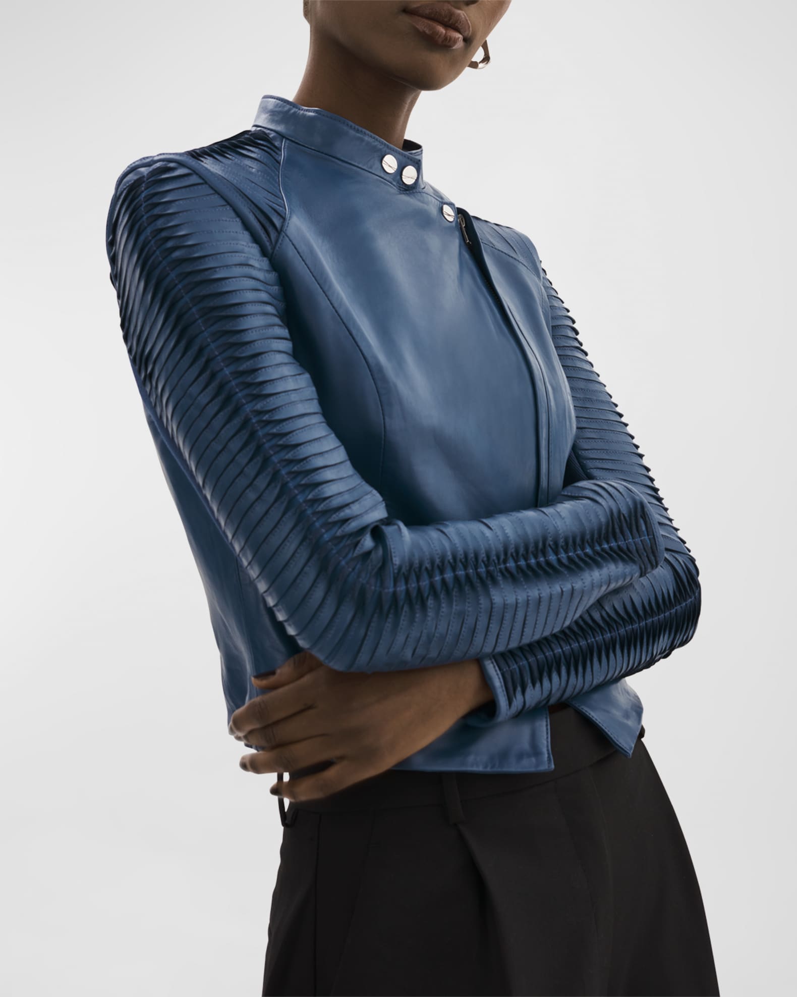 LaMarque Azra Slashed-Sleeve Leather Moto Jacket | Neiman Marcus