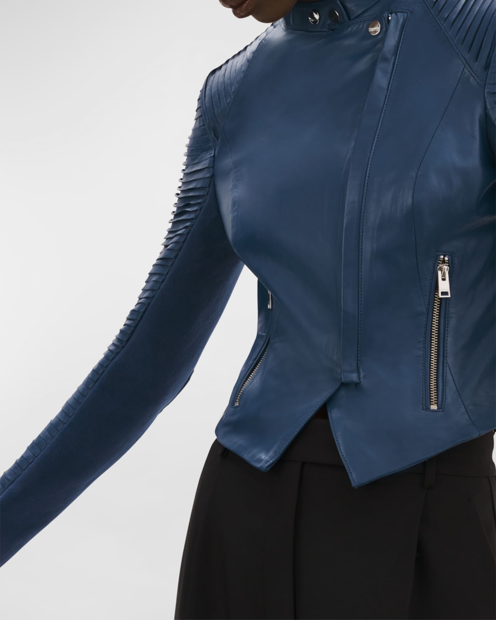 LaMarque Azra Slashed-Sleeve Leather Moto Jacket | Neiman Marcus