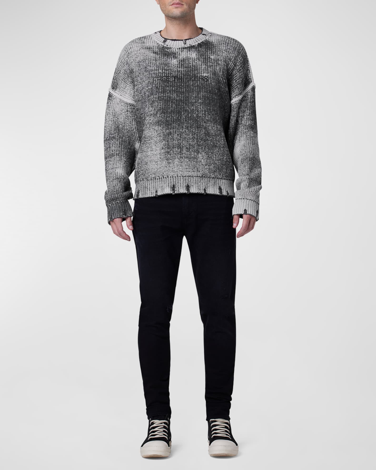 Hudson Men's Distressed Two-Tobe Rib Sweater | Neiman Marcus