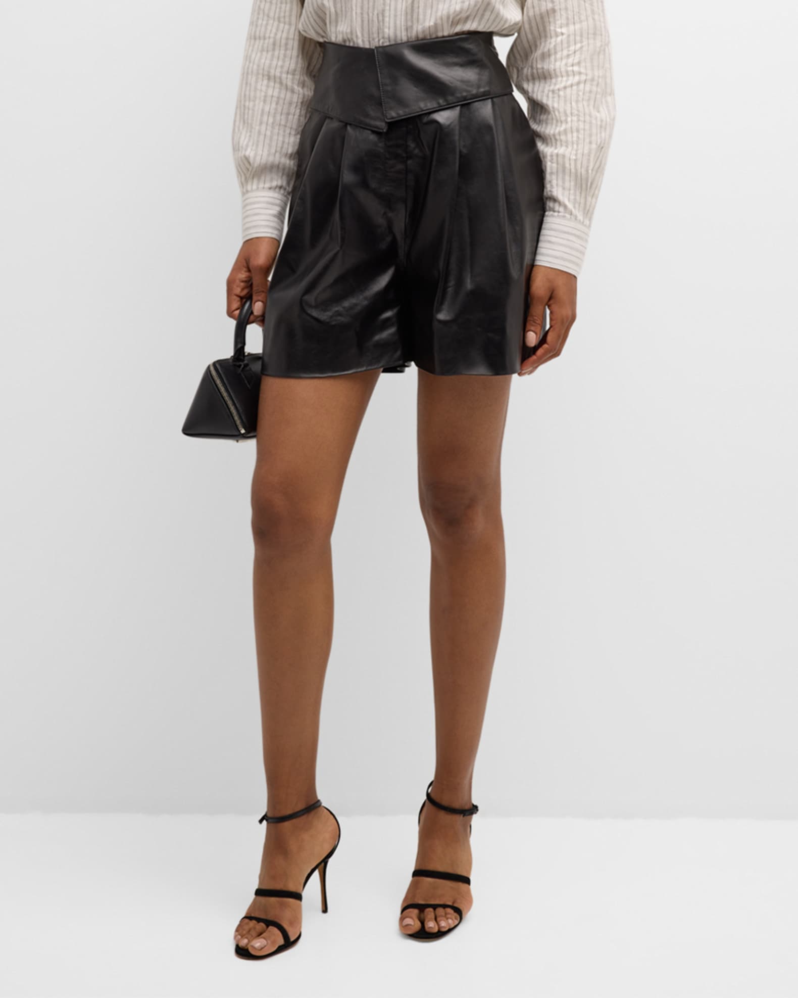 Black Pleated Leather Shorts 17124