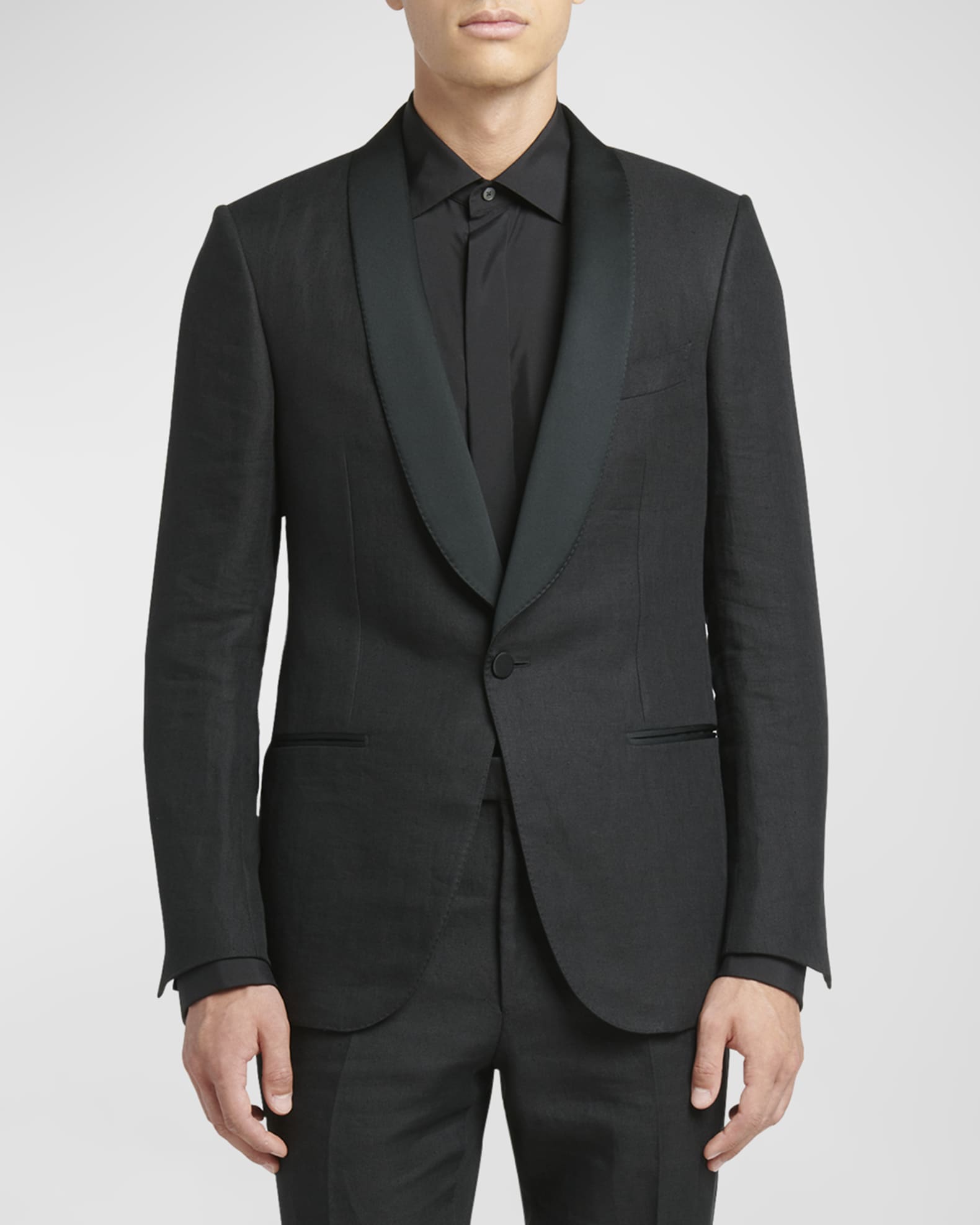 ZEGNA Black Silk Balcollar Coat イタリア製 ZEGNA Black Silk Balcollar Coat イタリア製