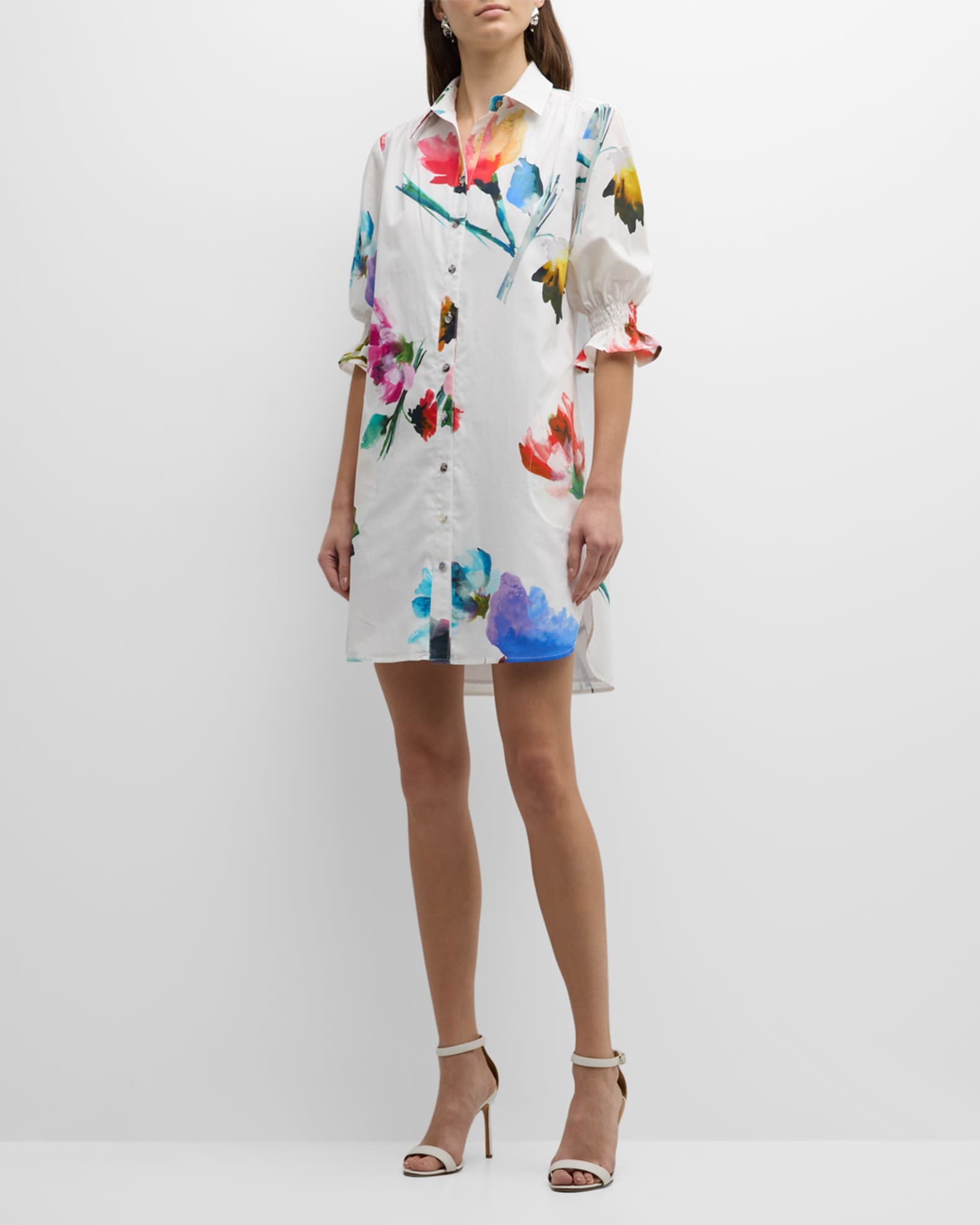 Finley Miller Floral-Print Cotton Midi Shirtdress | Neiman Marcus