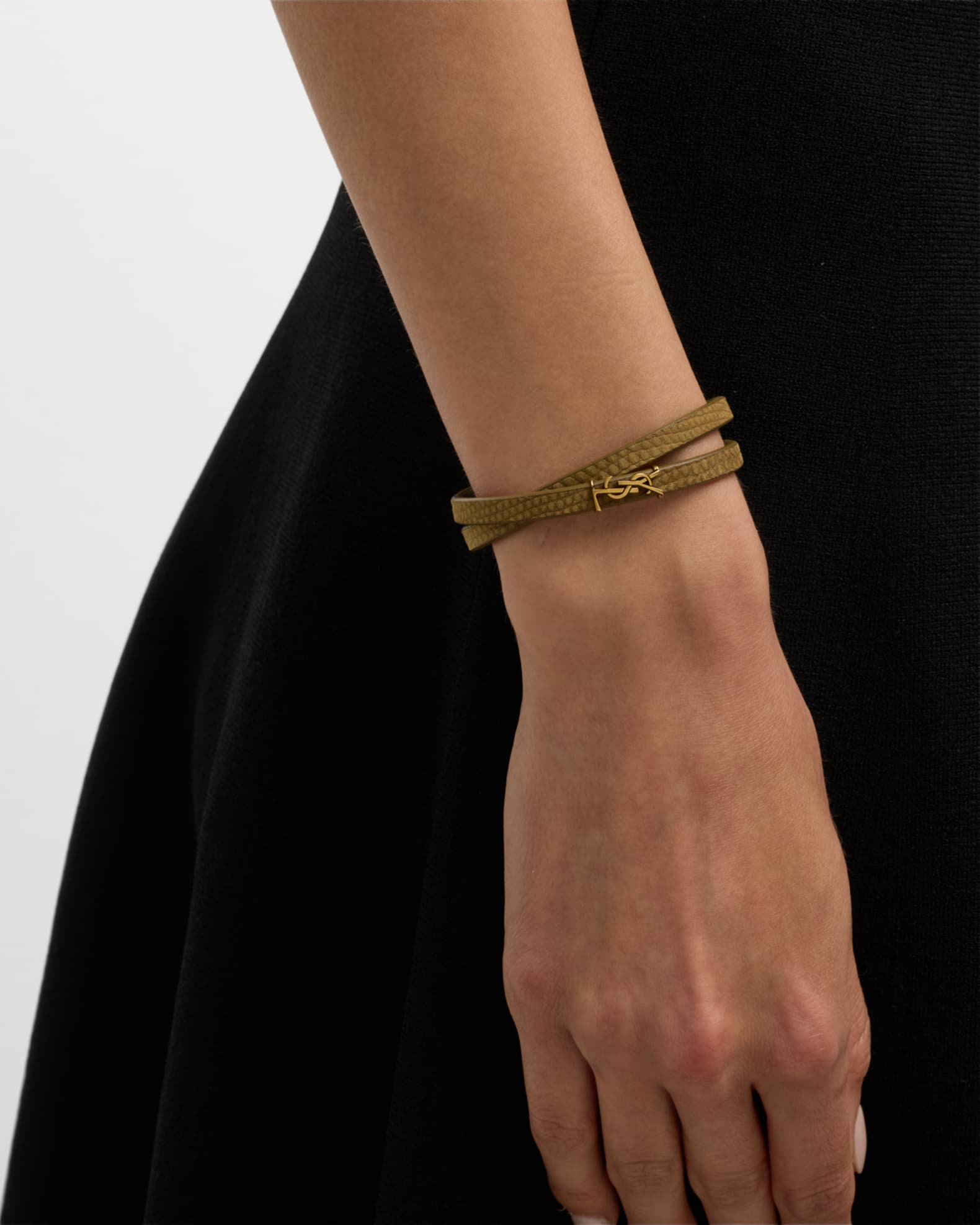 Saint Laurent Leather Double-Wrap YSL Bracelet | Neiman Marcus