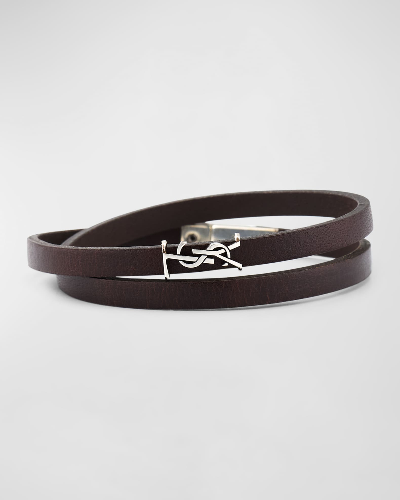 Saint Laurent Leather Double-Wrap YSL Bracelet | Neiman Marcus
