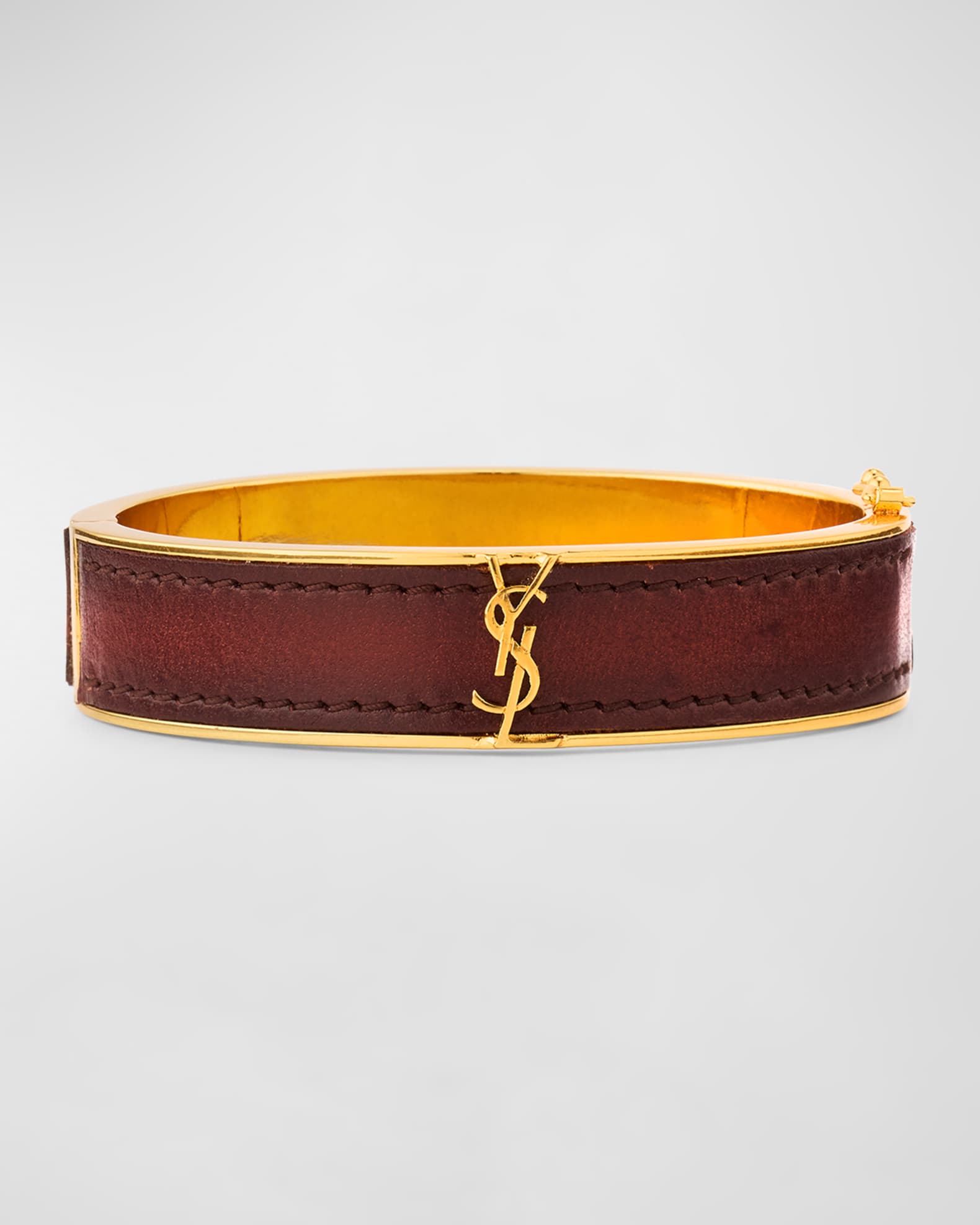 Saint Laurent Leather Double-Wrap YSL Bracelet | Neiman Marcus
