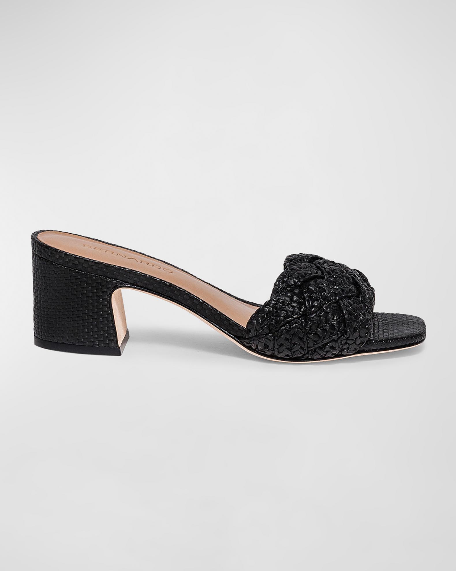 Bernardo Raffia Block-Heel Slide Sandals | Neiman Marcus